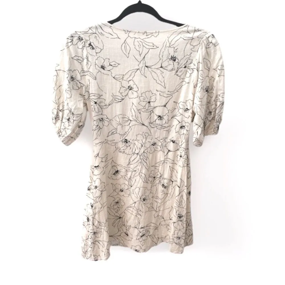 LUSH Puff Sleeve Floral Babydoll Dress Sz Small Sweetheart Button Front Milkmaid - Image 10