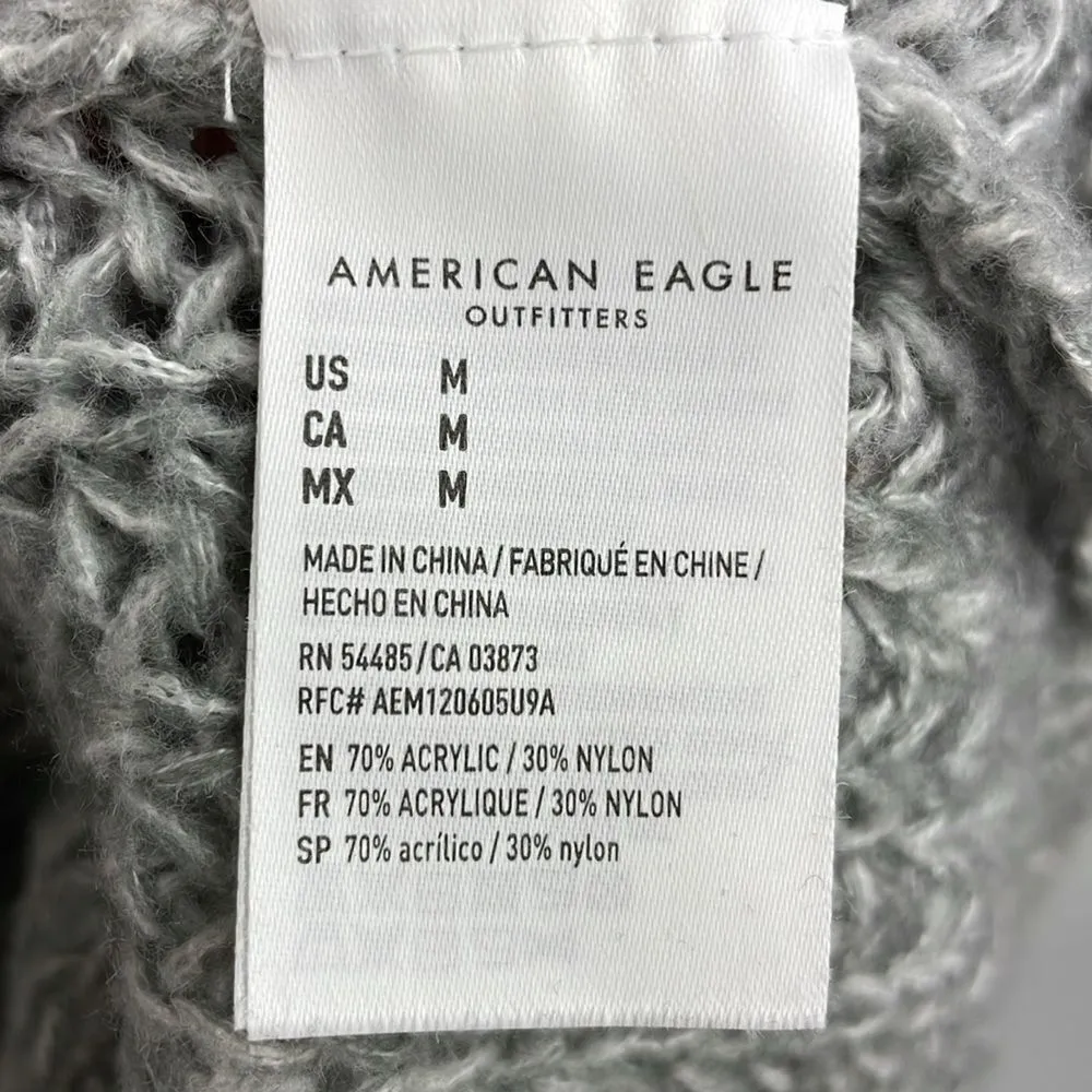 American Eagle Open knit crew neck pulloverer sweaterter gray Medium oversized - Image 7