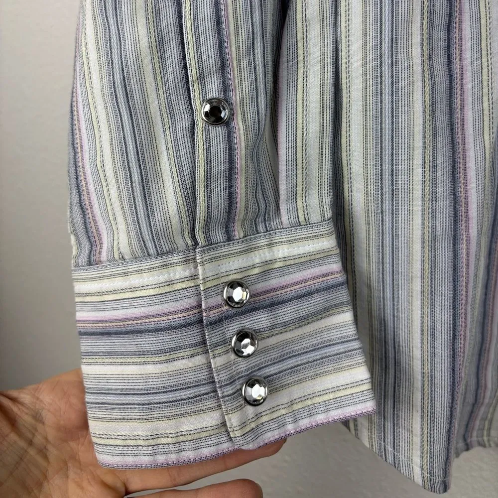 Ariat Pro Series Women's XL Striped Button Up Western‎ Shirt Bedazzled Snaps - Image 2