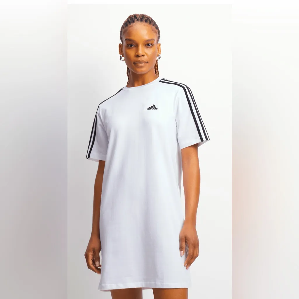 Adidas Women’s 3-Stripes White Boyfriend T-Shirt Dress - Image 2