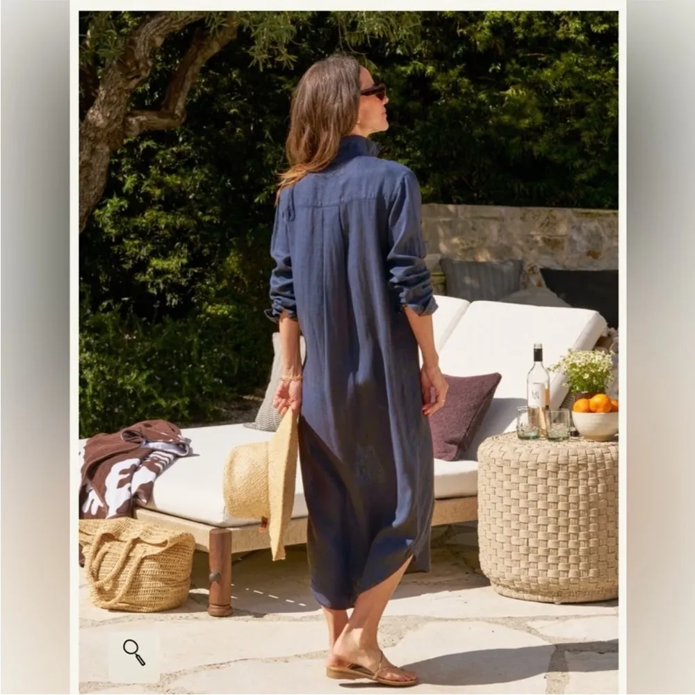 Frank & Eileen Rory Maxi Dress Button-Down Linen Navy Blue Medium EUC - Image 8