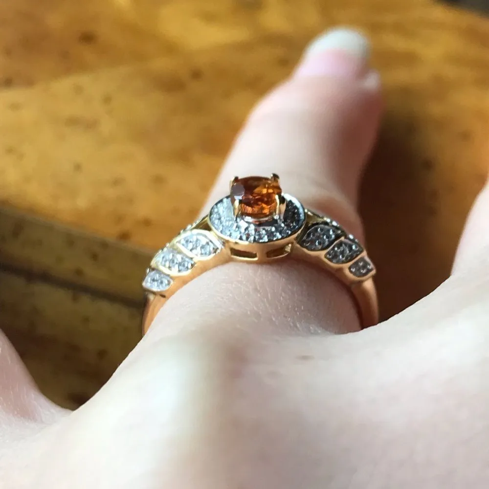 Natural Orange Garnet Sterling Silver 18k Yellow Gold Vermeil Ring Size 7 - Image 2