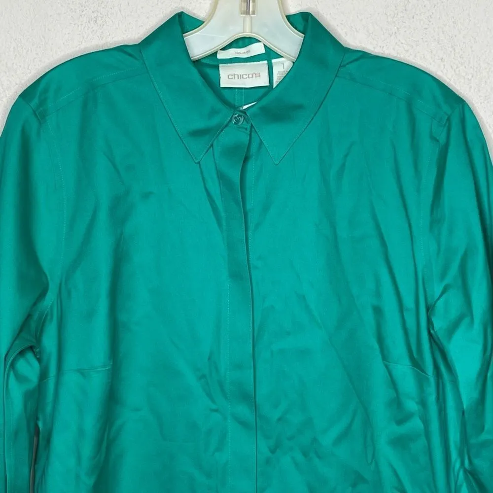 Chico's Effortless Cotton Shirt‎ Green nwt - Image 2