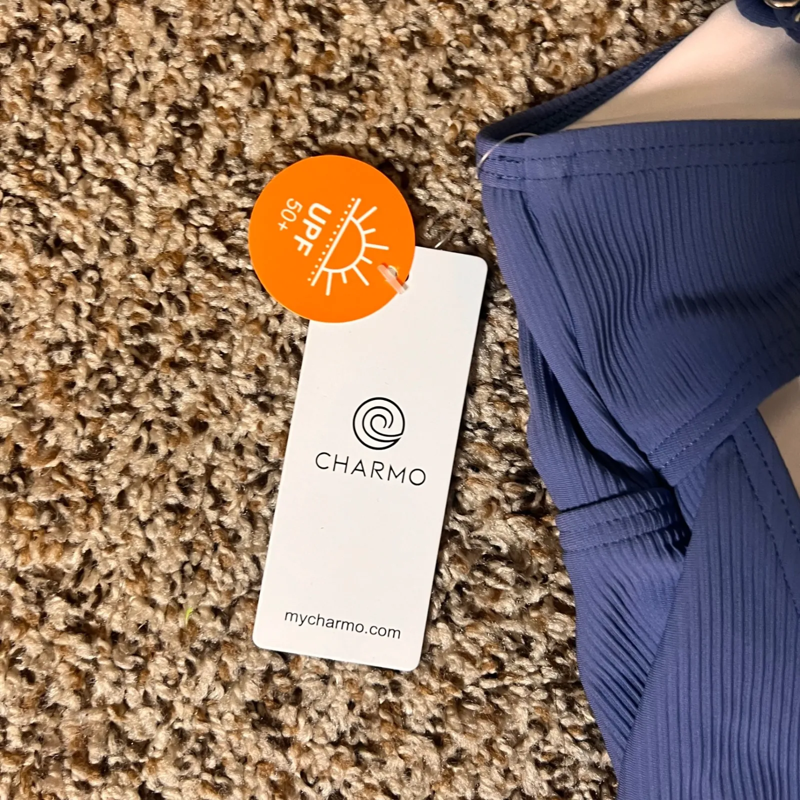 Charmo One Piece Swimsuit Purple Ribbed Cut Out Padded UPF 50+ Women's Size L - Image 3