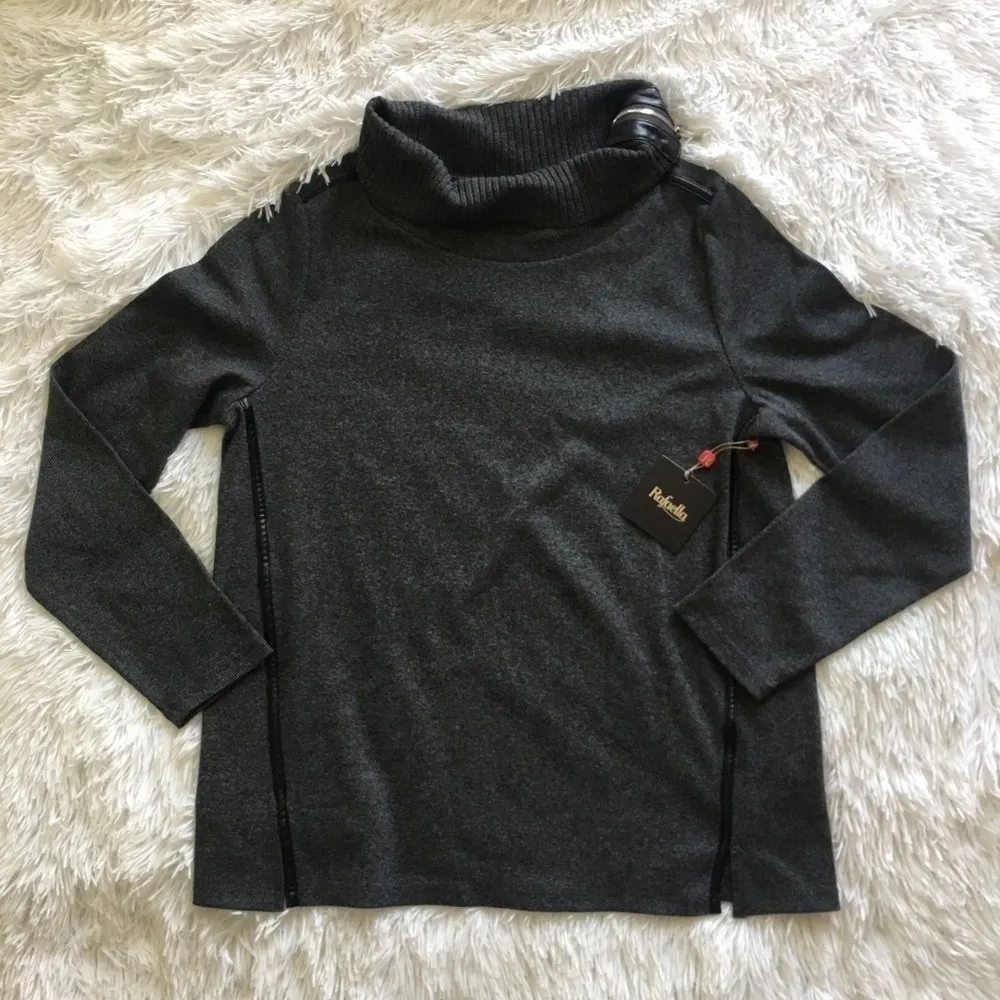 Rafaella zip neck Cowl Pullover sweater in dark gray size Large - Image 2