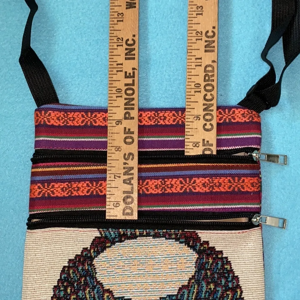 Textile owl design crossbody bag 2 zipper pockets adjustable strap - Image 4