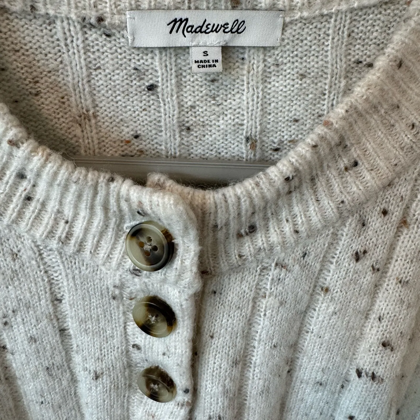 Madewell Donegal Bowden Henley Sweater Coziest Yarn Ivory Preppy Wool Blend S - Image 6