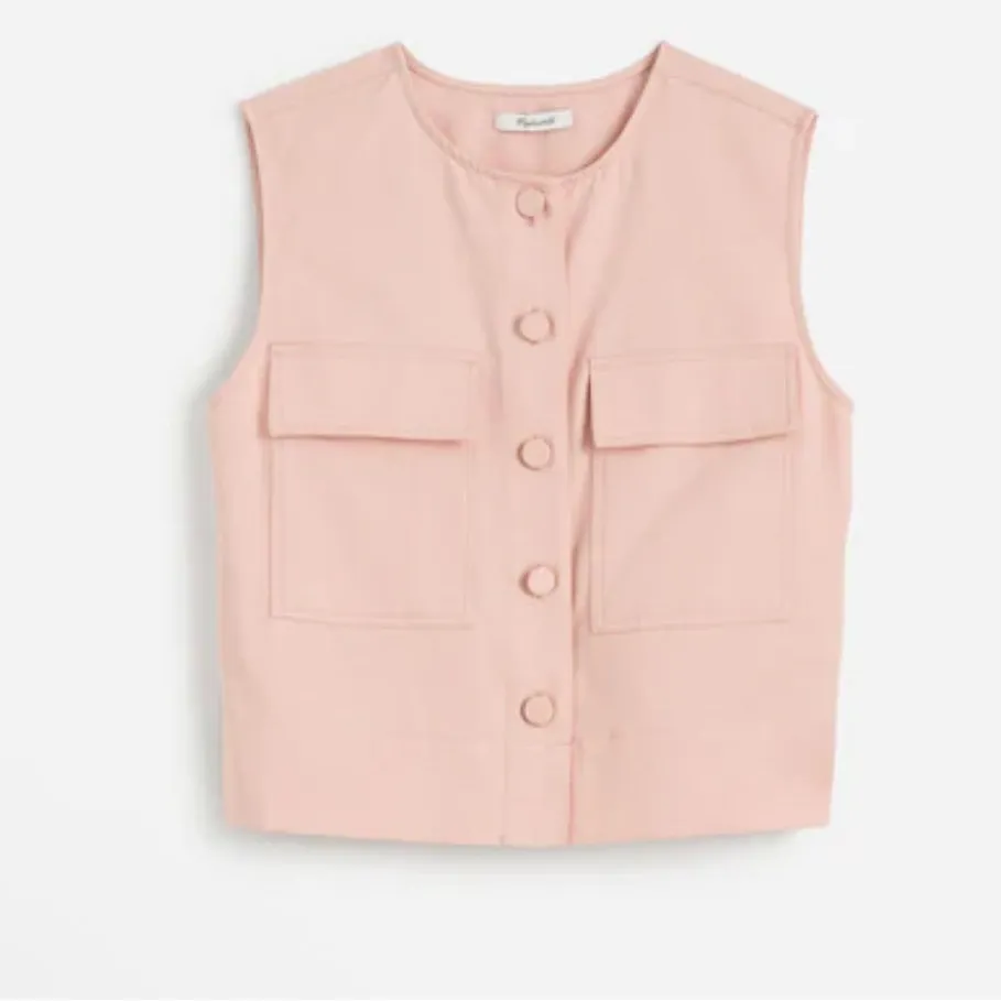 NEW Madewell Crop Cargo-Pocket Crewneck Top in pale blush Medium - Image 5