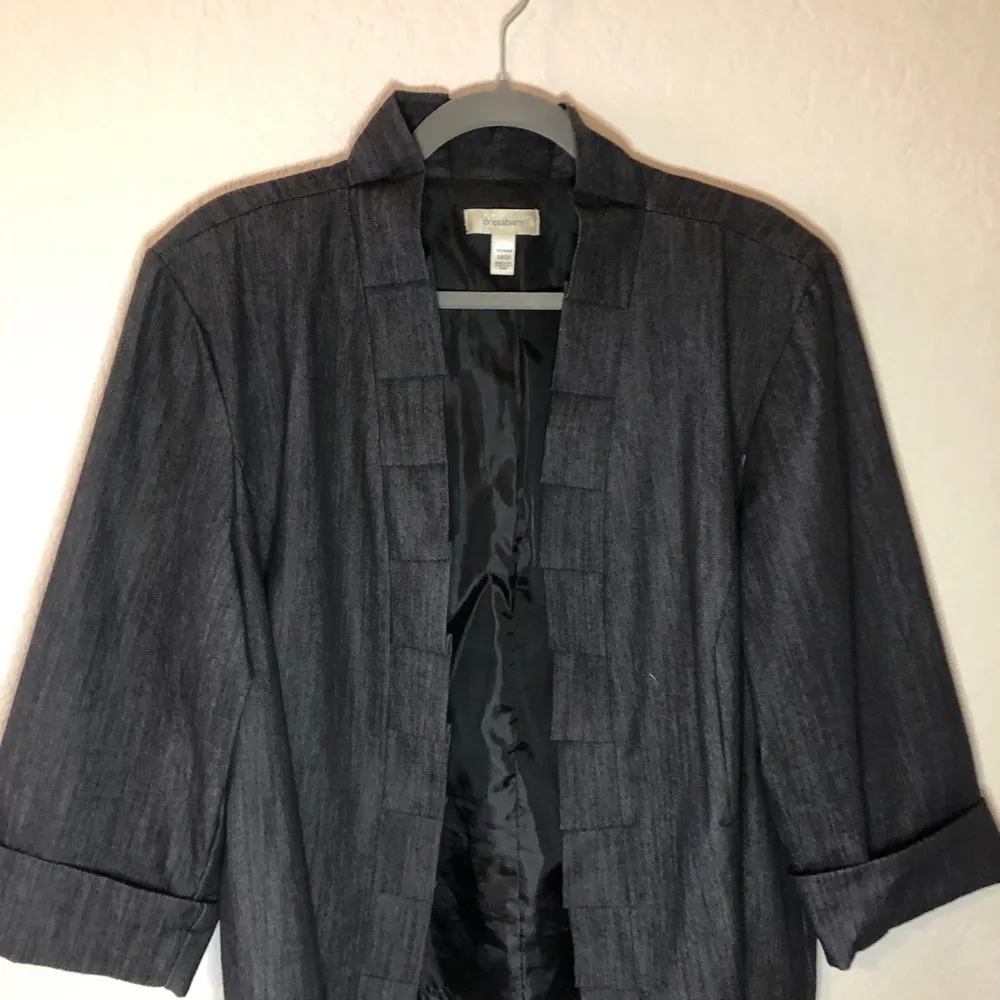 Dress Barn Blazer Denim Ruffled Collar Jacket 3/4 Sleeves Sz 18/20W GUC PLUS Sz - Image 4