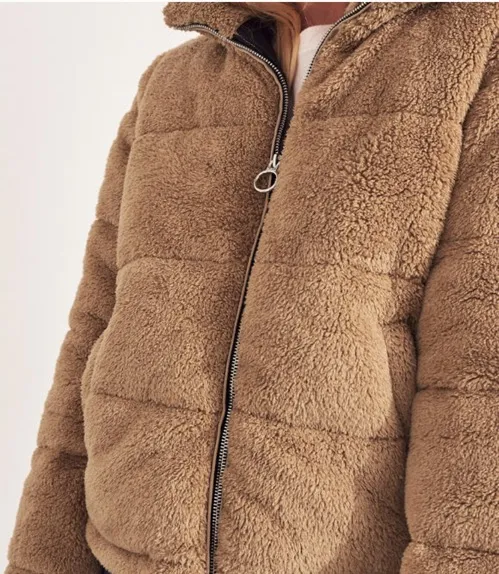 Fuzzy Puffer Jacket Tan Size M - Image 4