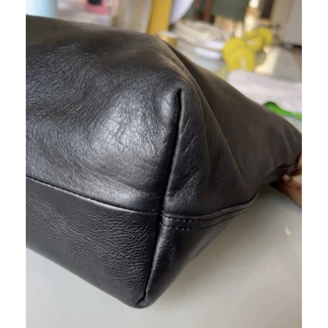 $198 Madewell Black Tan Genuine Leather Zip Top Transit Tote Crossbody Bag EUC - Image 5