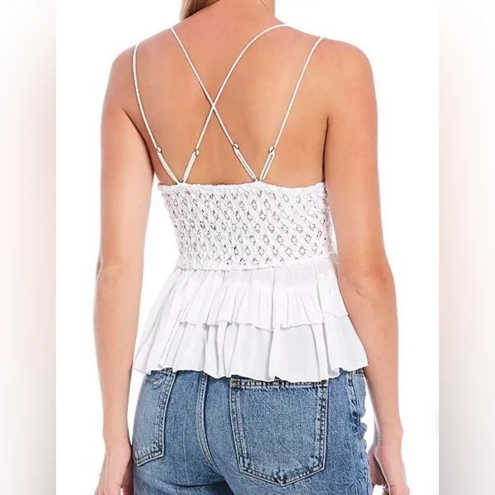 Free People Adelle lace smocked ruffle sleeveless vneck cami top - Image 2