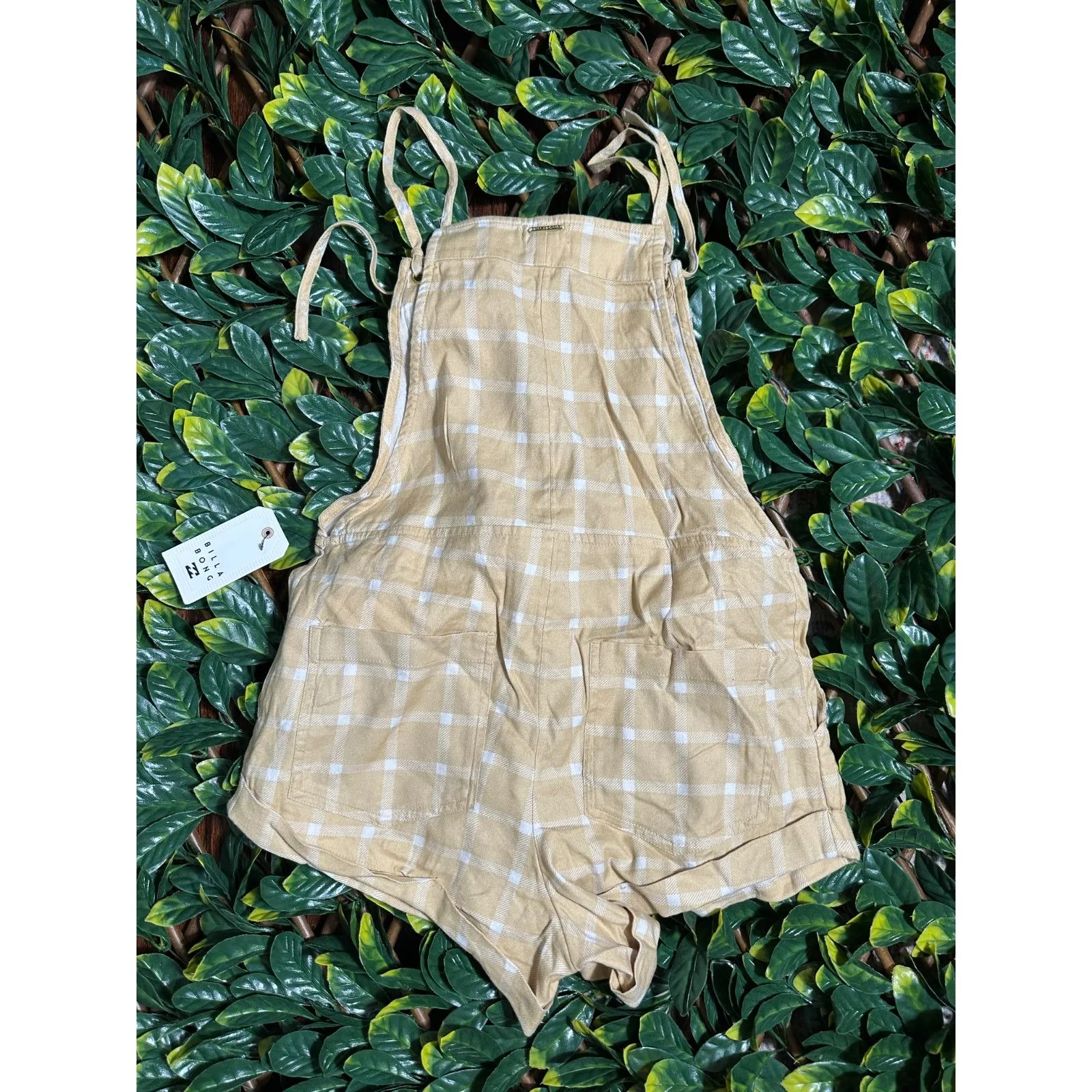Billabong Yellow White Stripe Overalls Size Small NWT - Image 2