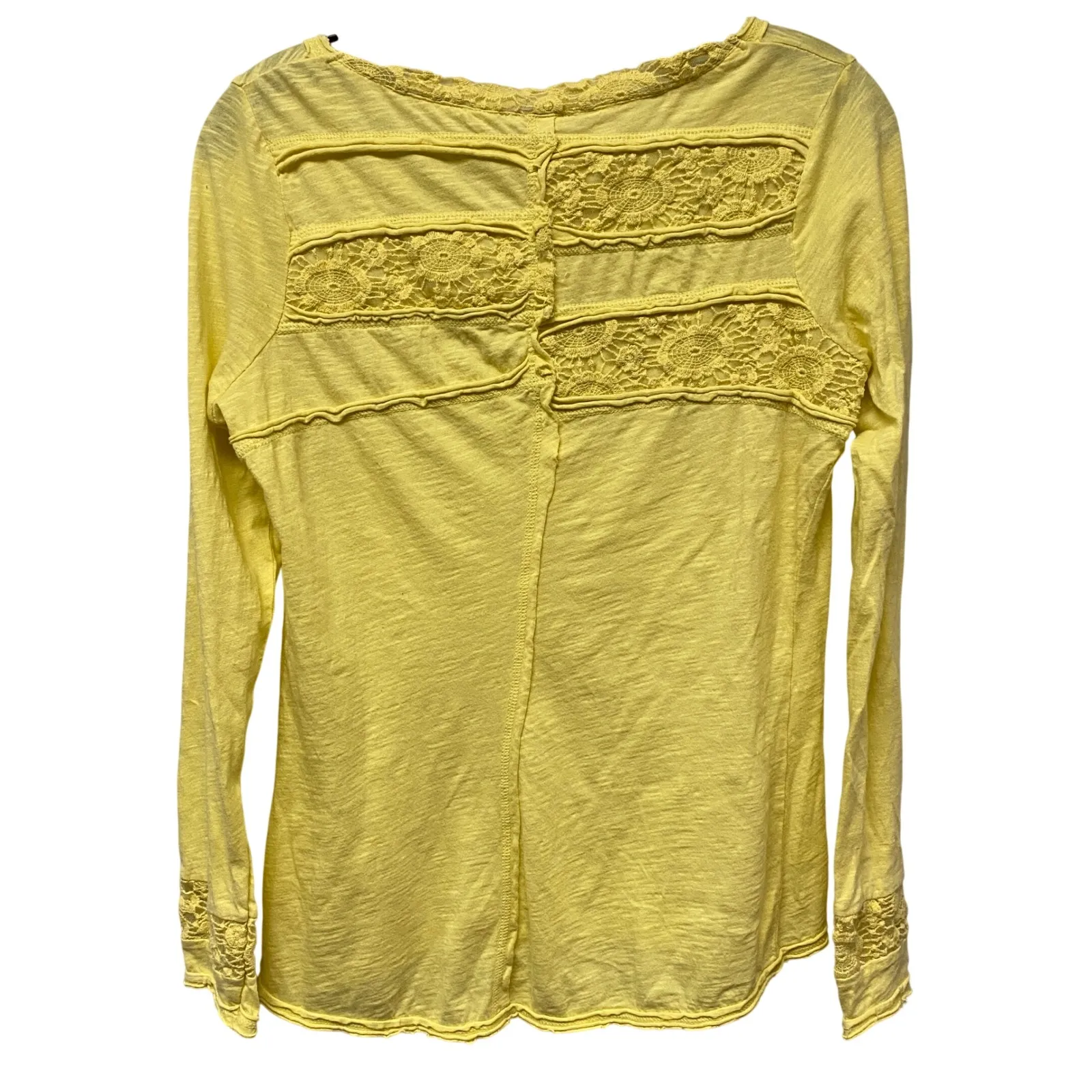 Sundance Yellow Cotton Lace Trim Henley Long Sleeve Top Women's XS Thermal - Image 2