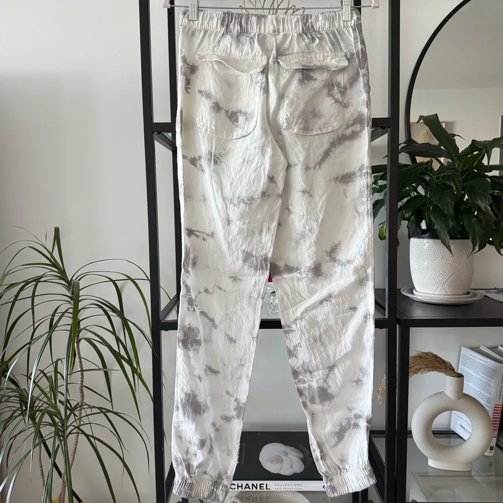 Rachel Zoe White Grey Tie Dye 100% Linen High Rise Lightweight Jogger Pants XS - Image 3