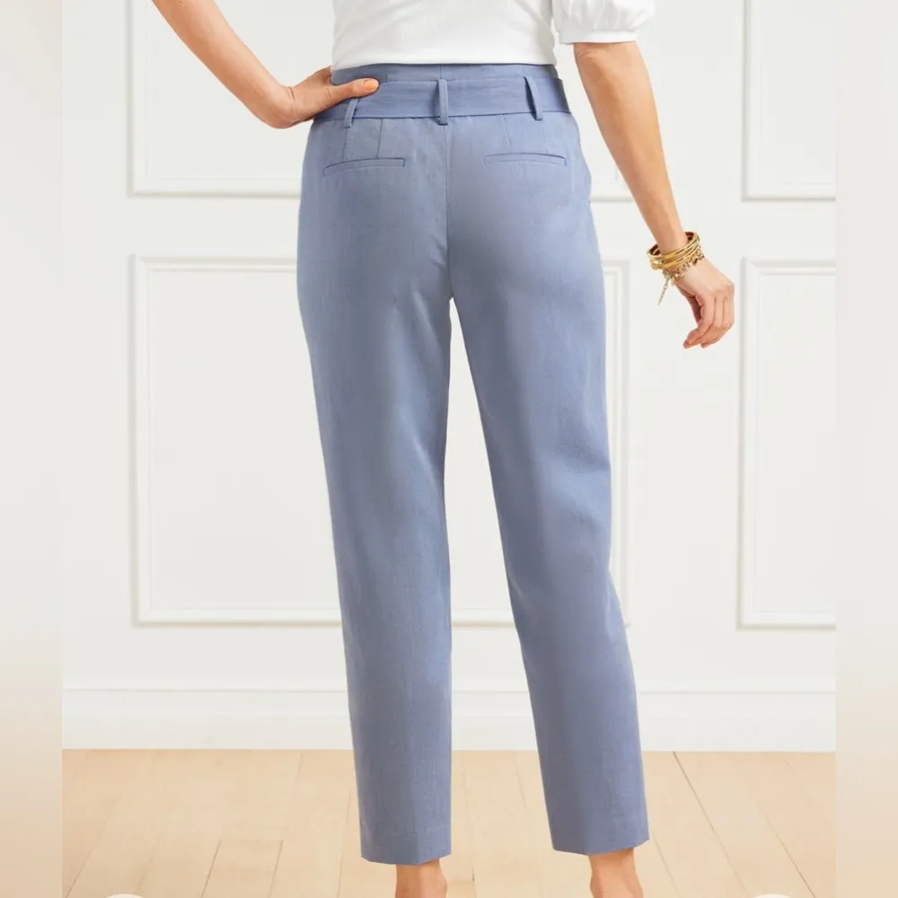 Talbots Slim Leg Ankle Trousers Linen Blend Blue Waist Tie Flat Front Sz 10 - Image 10