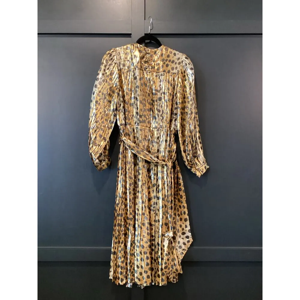 Runway MARC JACOBS Gold Black Silk Metallic Animal Print Pleated midi Dress 0 - Image 9