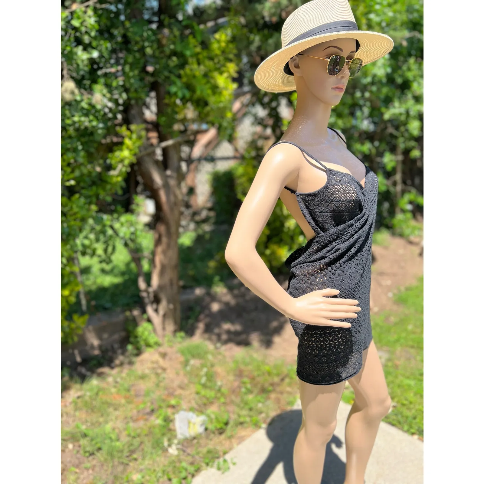 Women’s Lace Coverup Wrap Dress Black Small Vacation Beach Pool - Image 4