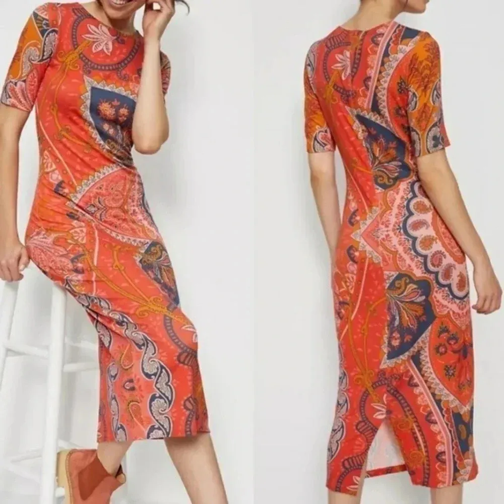 Anthropologie Farm Rio Orange Tropical Giannina Knit Midi Dress Plus Size 1X - Image 3