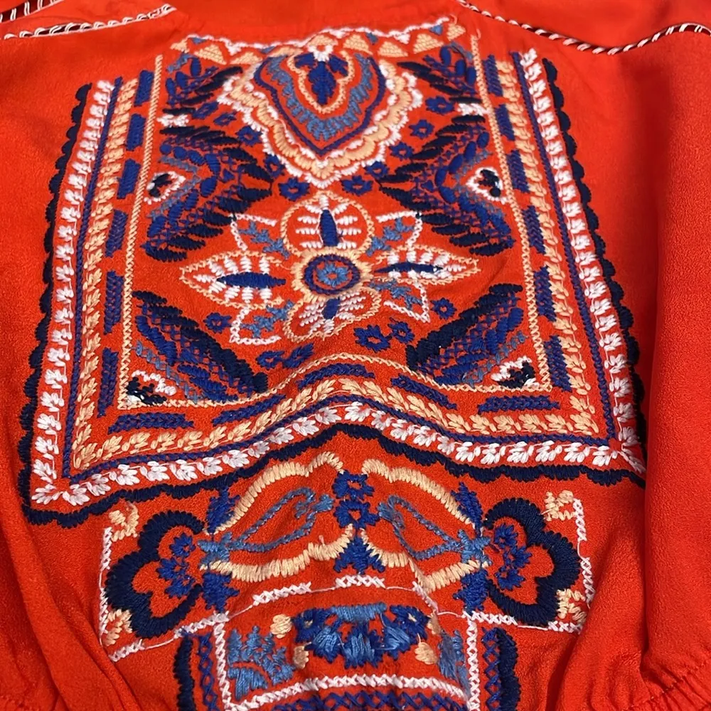 GB  Orange Sleeveless Elastic Waist Embroidered Detail Tank Top Small - Image 7