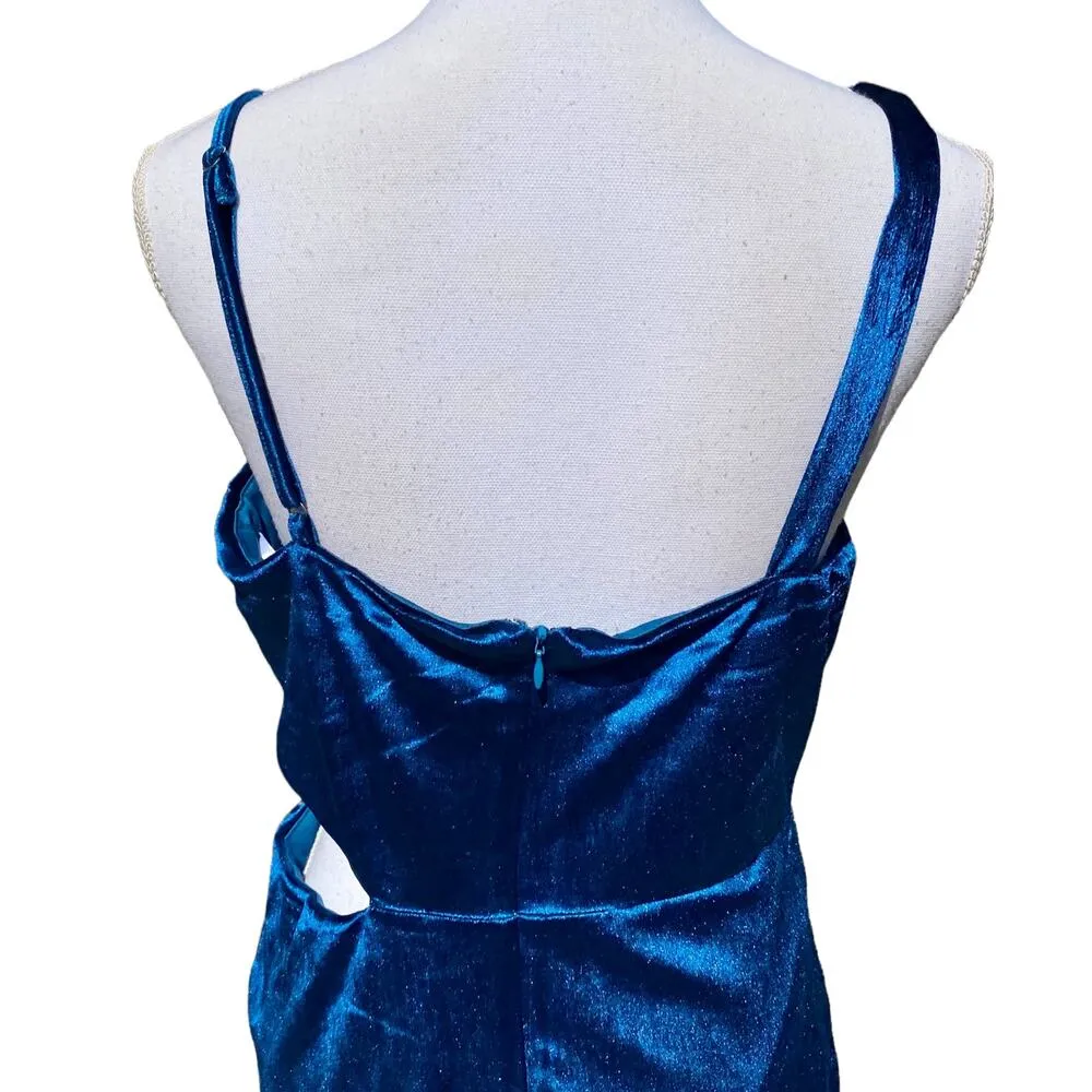 Lulus Cabaret Cutie Teal Blue Velvet Cutout Bodycon Mini Dress Women's XL - Image 8