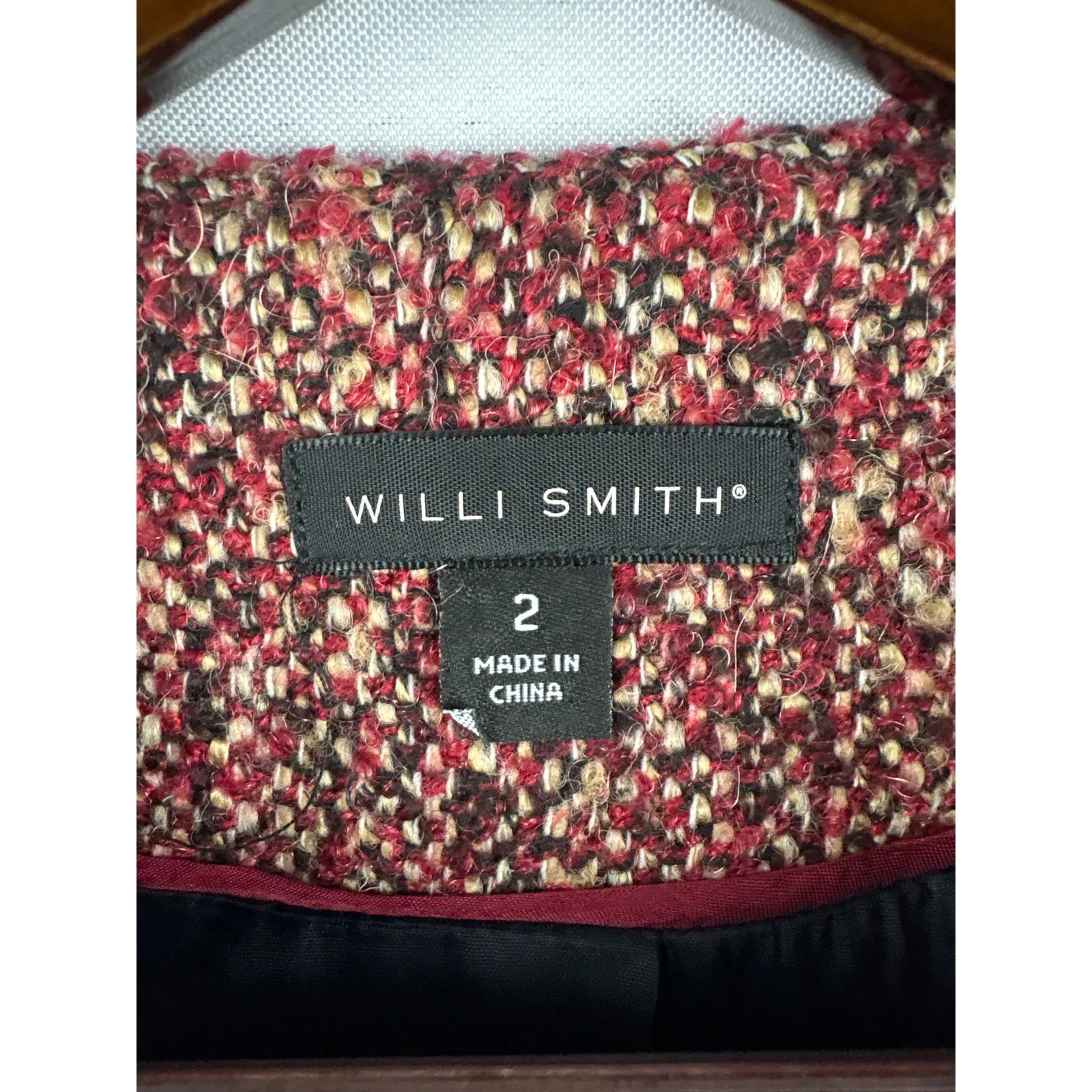 Women’s Willi Smith Size 2 Red & Black Tweed & Leather Jacket - Image 3