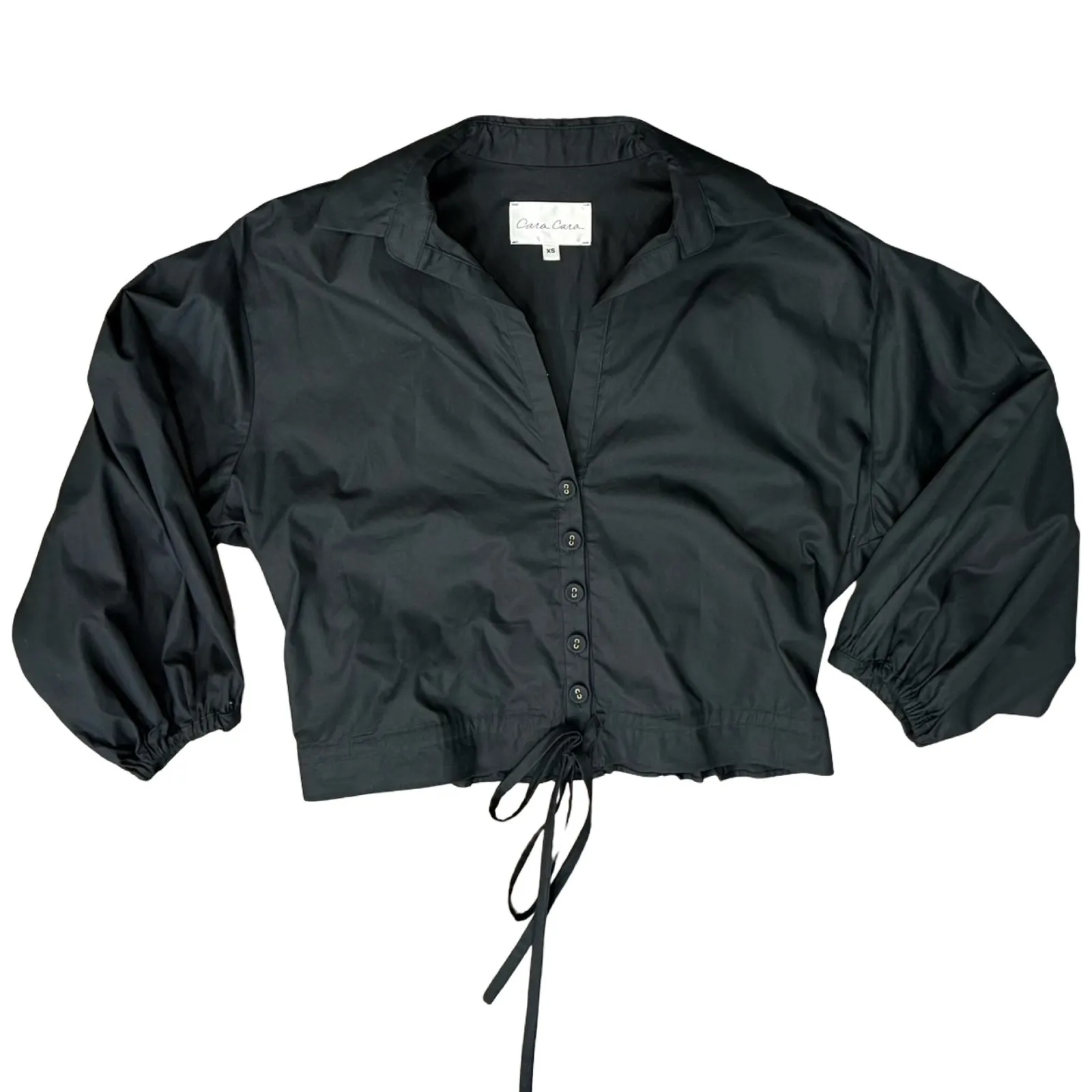 Cara Cara Black Cropped Collared Button Down Hutton Half Sleeve Top size XS - Image 10