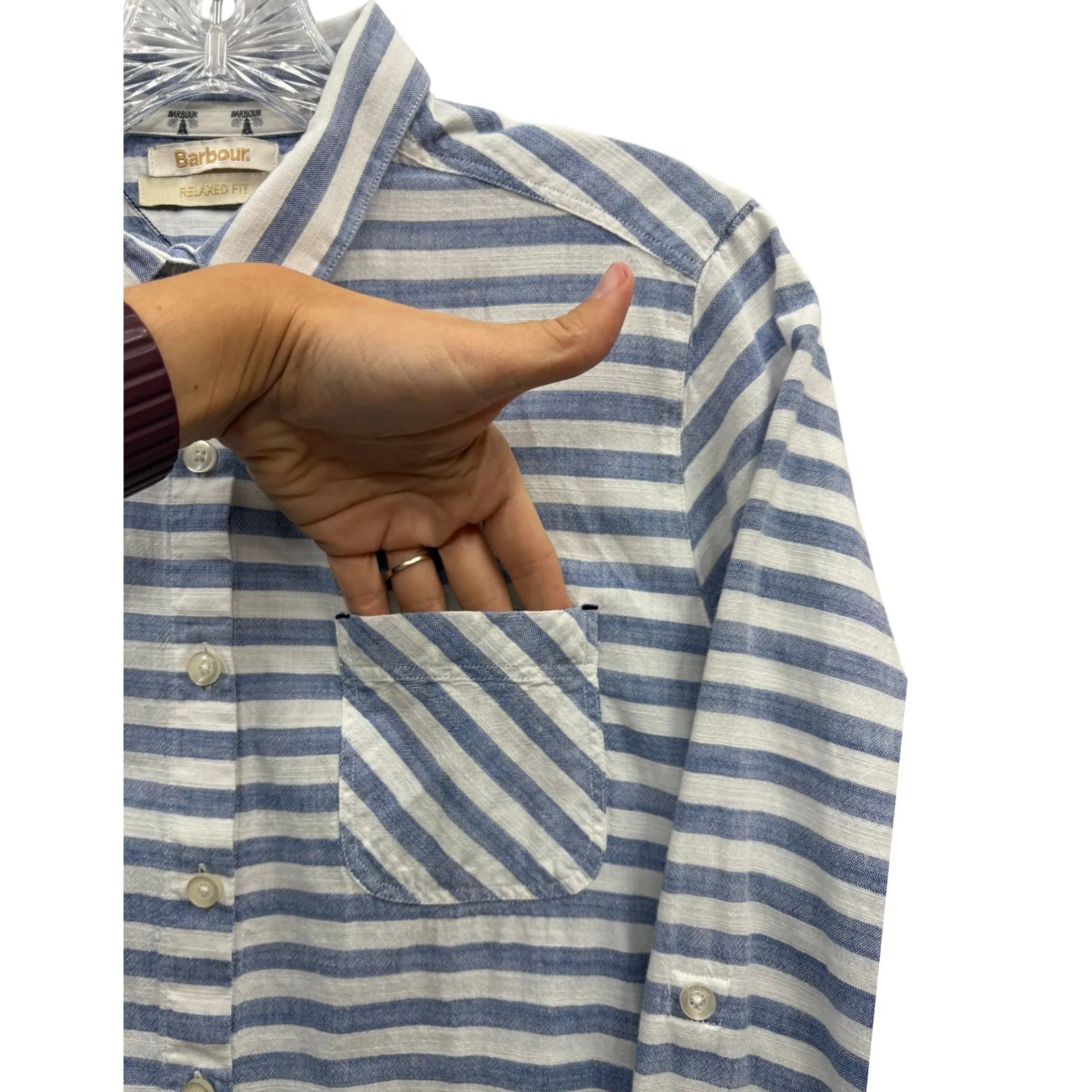 Barbour Women's Craster Striped Cotton Button Front Shirt Coastal Nautical M - Image 7