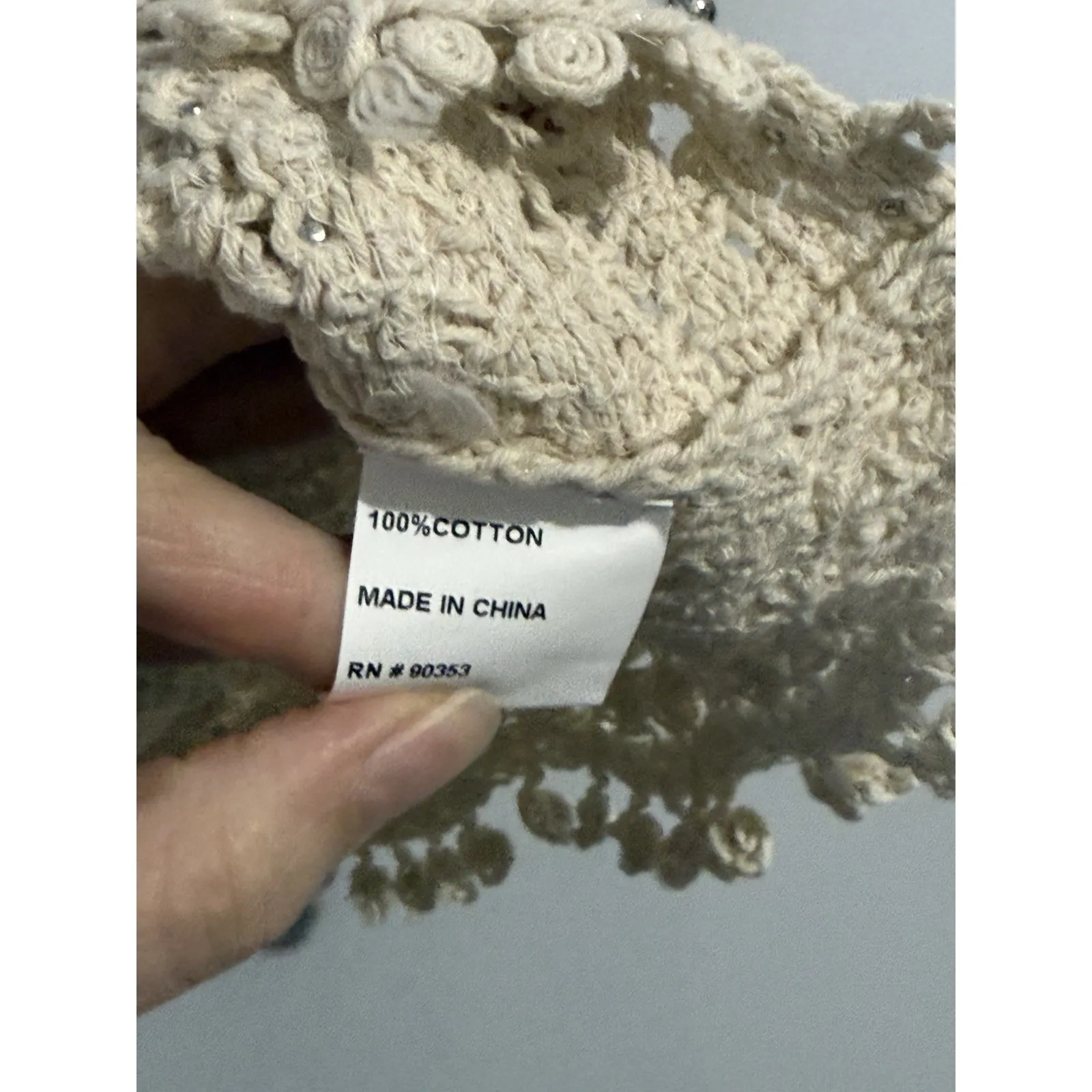 Rebellion Again Women's Cream Crochet Crop Top Festival Bead Detail Size M - Image 4