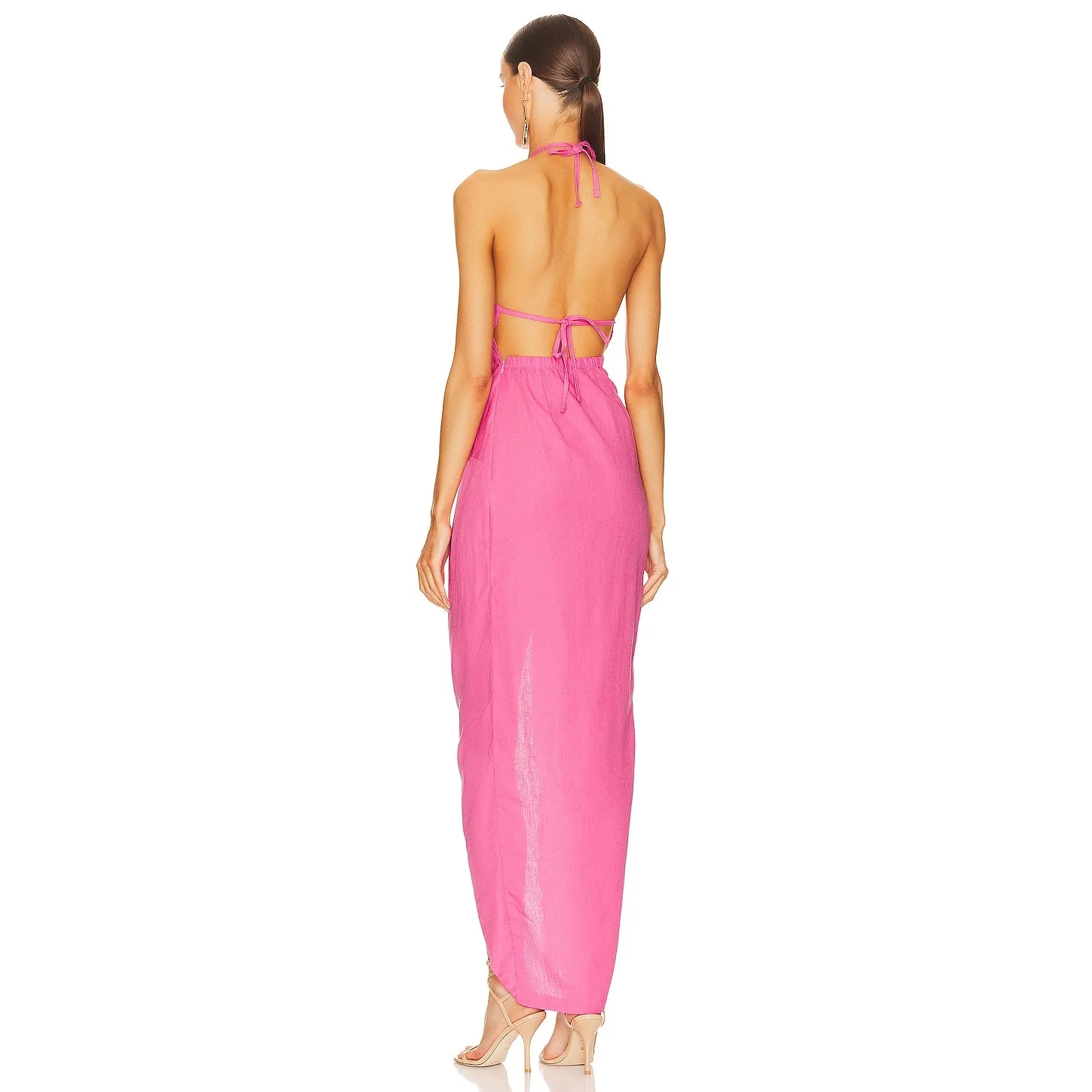 OW Collection Isla Linen Blend Resort Vacation Pink Halter Breezy Maxi NWT S - Image 3