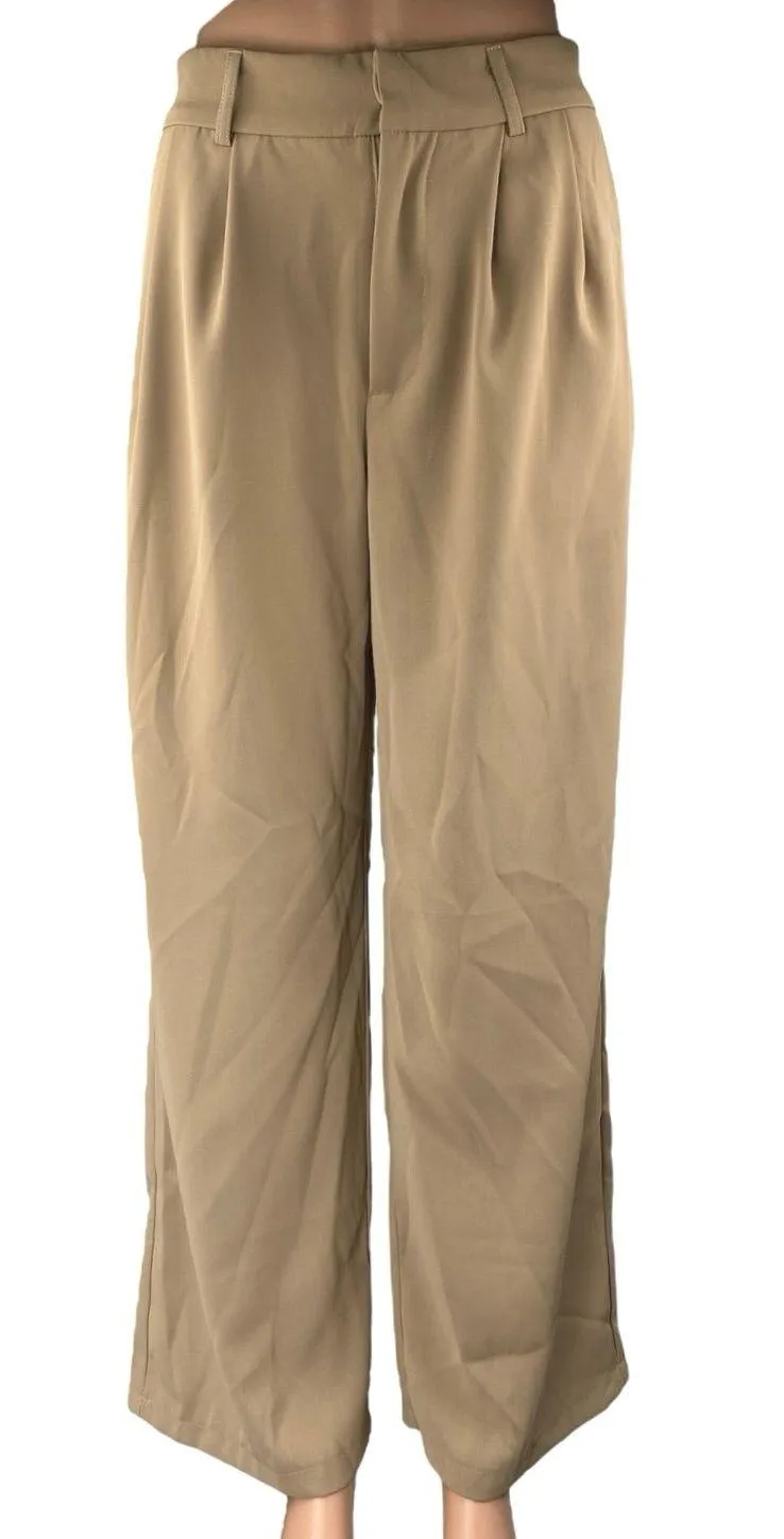 NEW Sarin Mathews Brown Tan Pleated High Waist Wide Leg Trousers Dress Pants S - Image 1