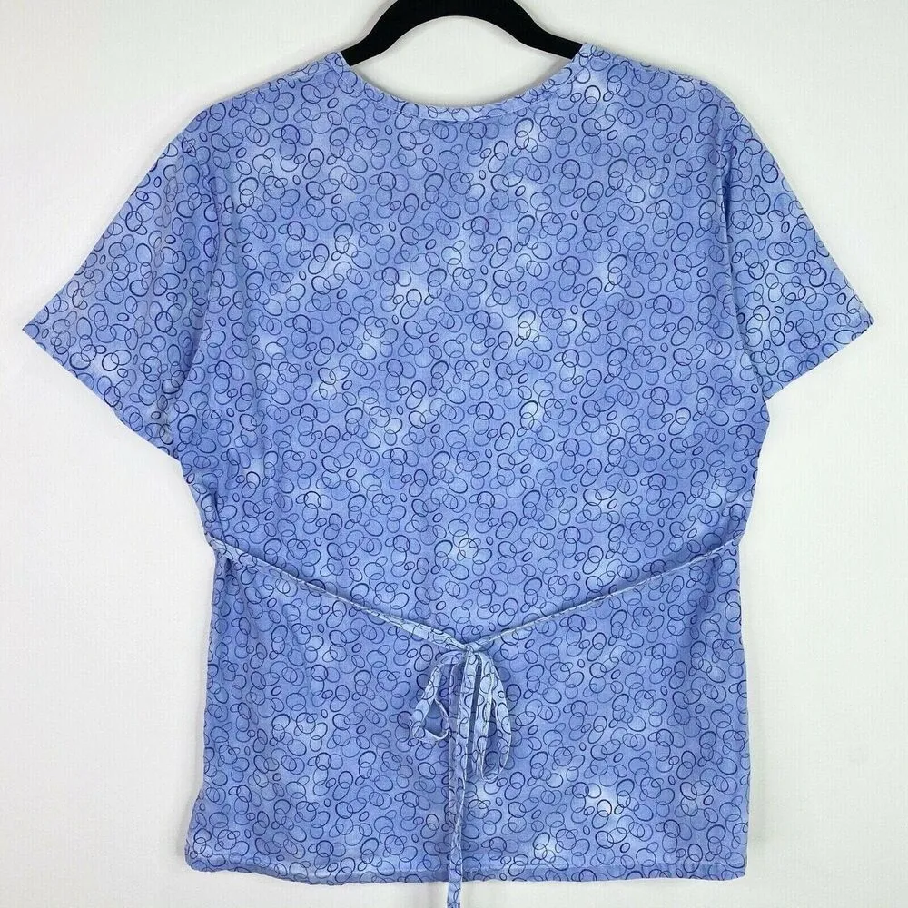 Los Angeles Rose Blue Patterned Tie Back Scrub Top Shirt Size Small S - Image 2