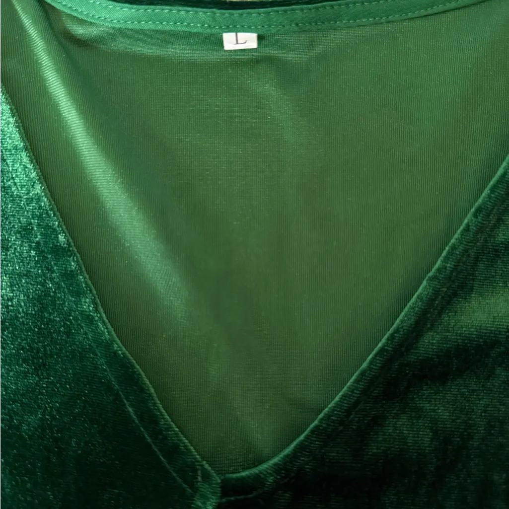 Emerald Velvet Tunic with Feather Trim Green Size L - Image 4