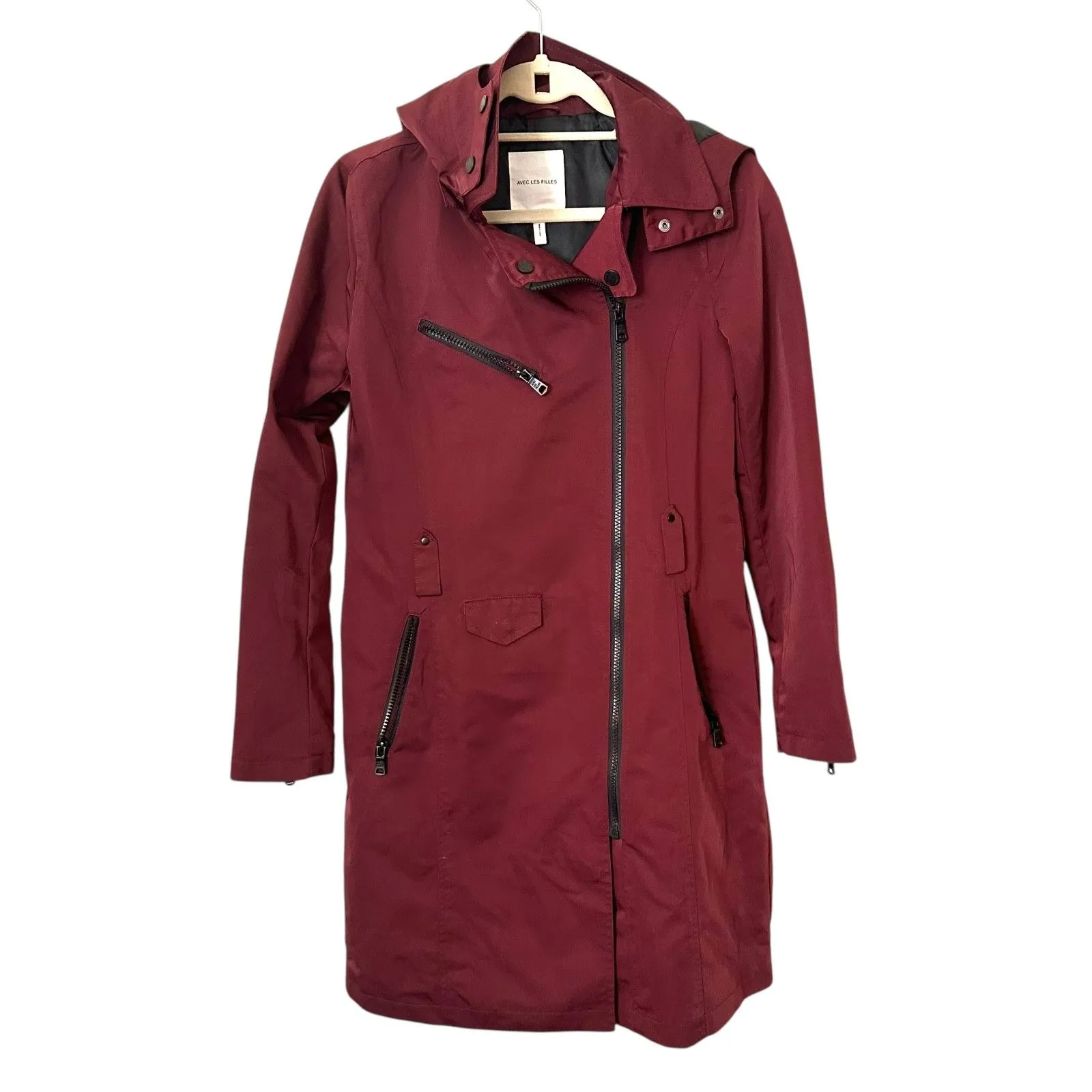AVEC LES FILLES Moto Water Resistant Long Jacket Maroon *NO BELT* XS - Image 2