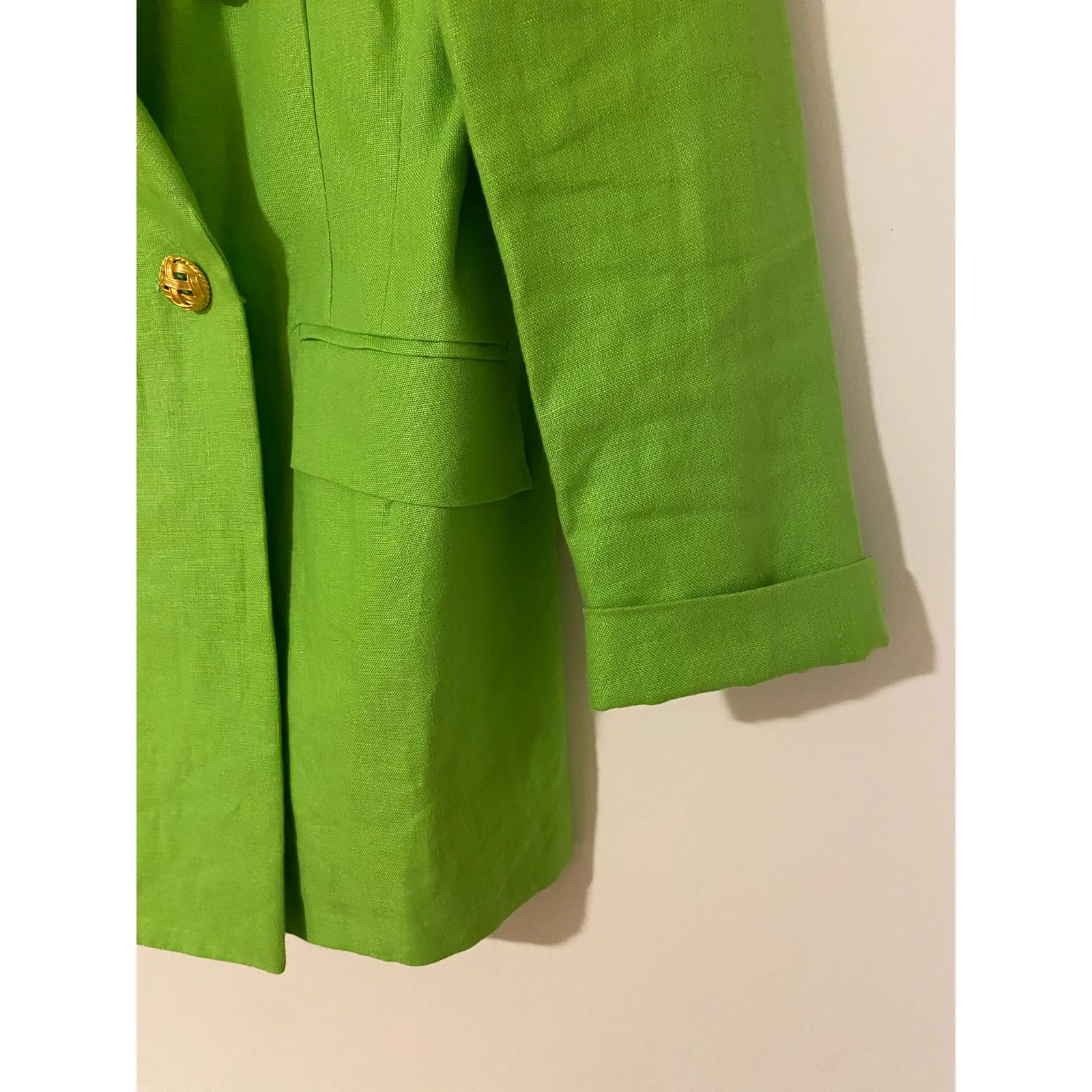 VTG Max Mara Lime Green Double Breasted Blazer Gold Buttons Big Collar USA 10 - Image 4