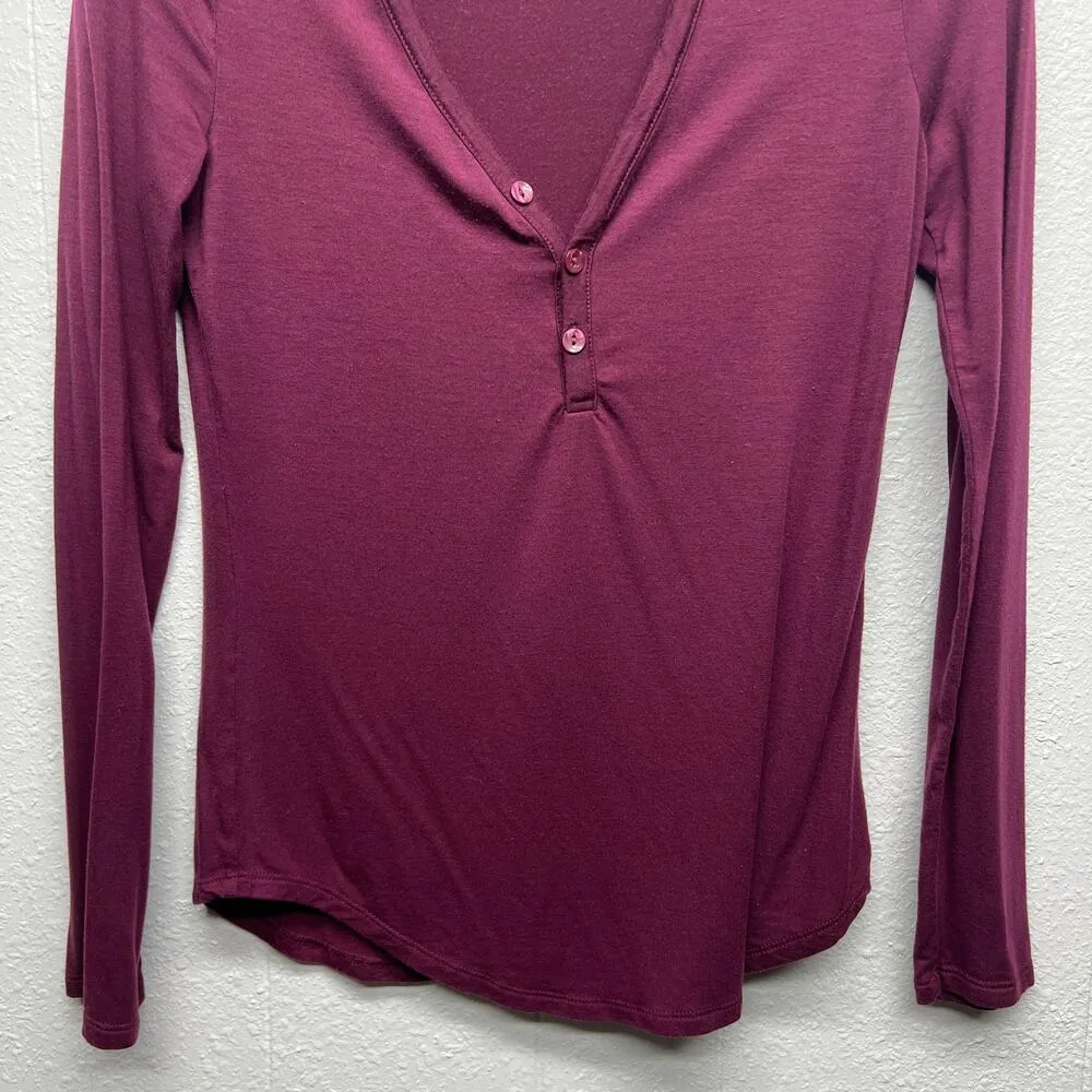Athleta Nighttime Bliss Sleep Burgundy Women's Henley Top Size XS Lounge Cozy - Image 4