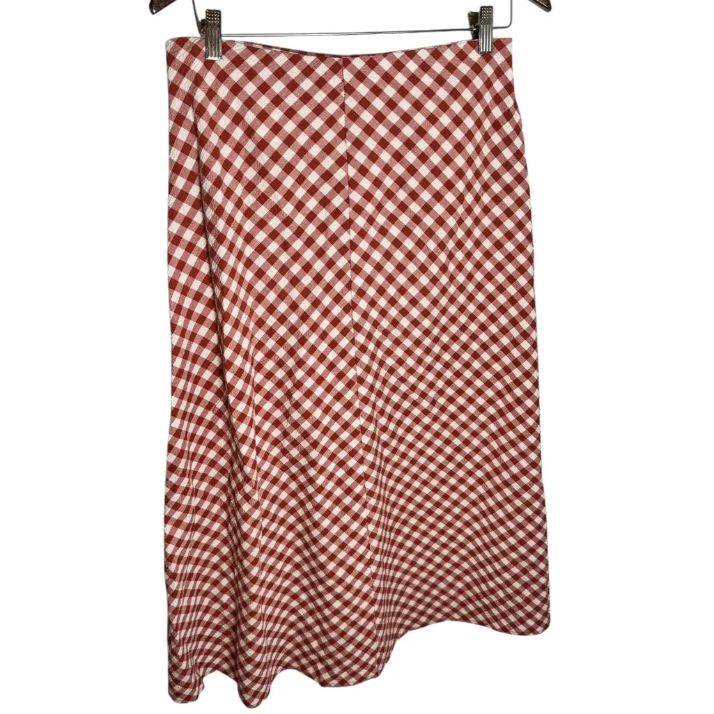 Zara Gingham Check Midi Skirt Red White Small - Image 2