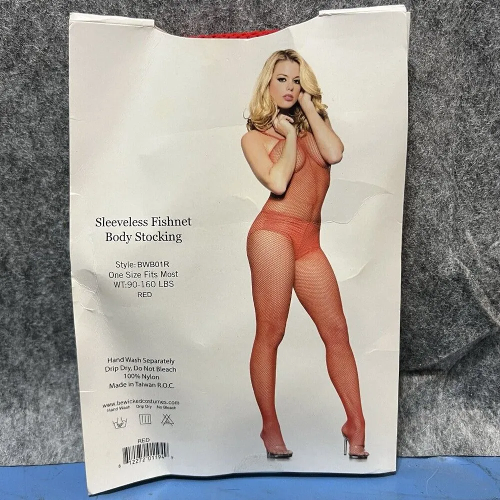 Be‎ Wicked Fishnet Body Stocking Red Sleeveless One Size Size undefined - Image 5
