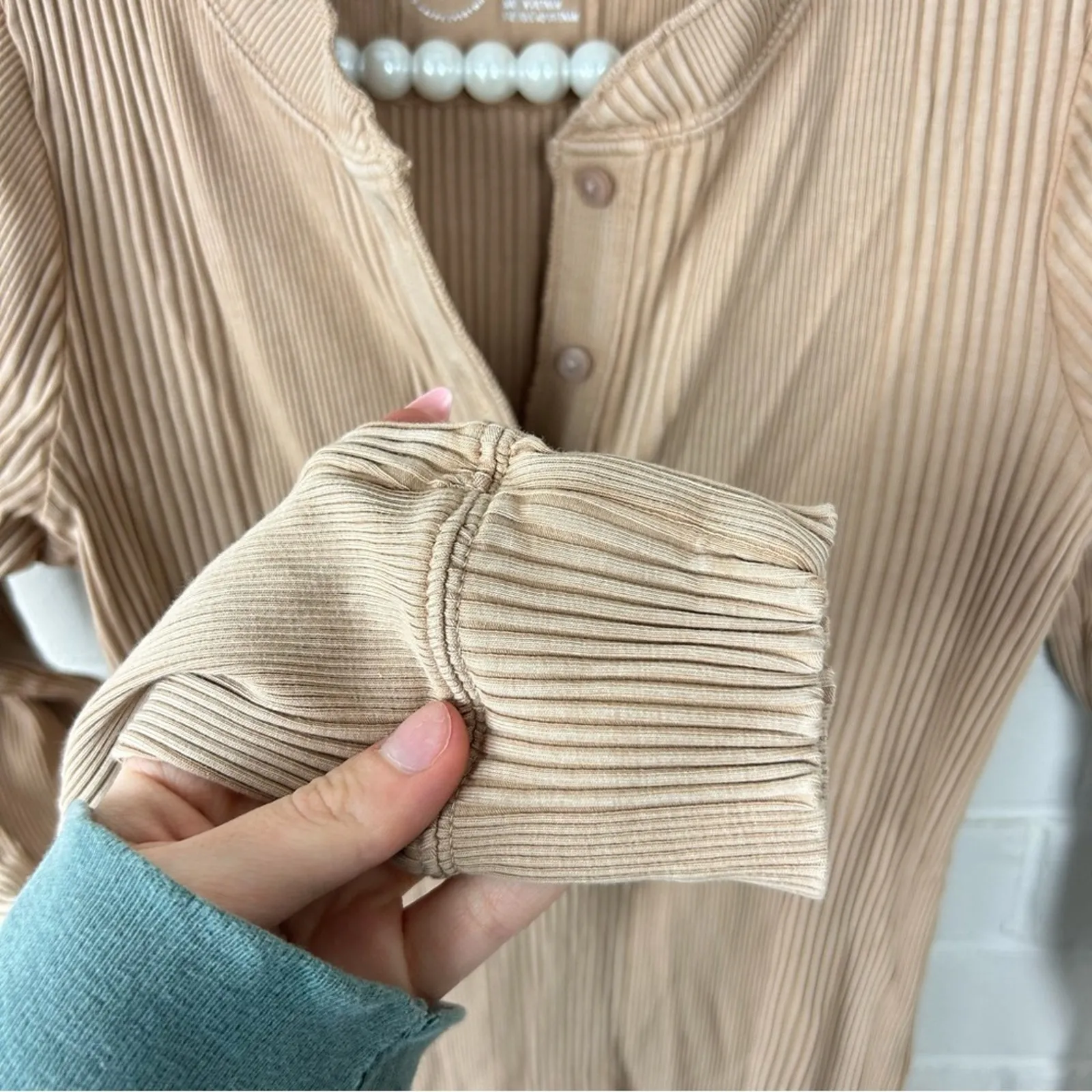 Aerie Road Trip Long Sleeve Henley Ribbed Shirt Size M - Image 8