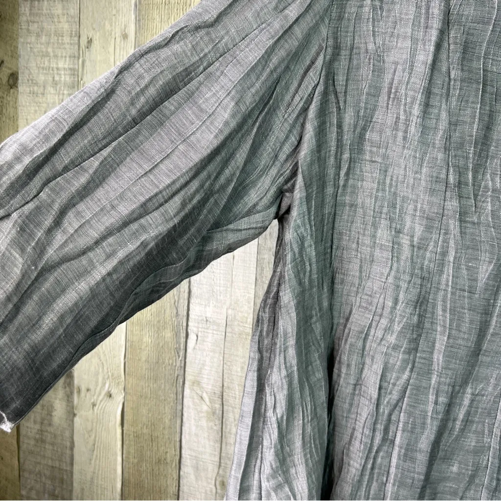 Eileen Fisher Size 1X Silver/Gray Linen Blend Crinkle Material Open Front Jacket - Image 8