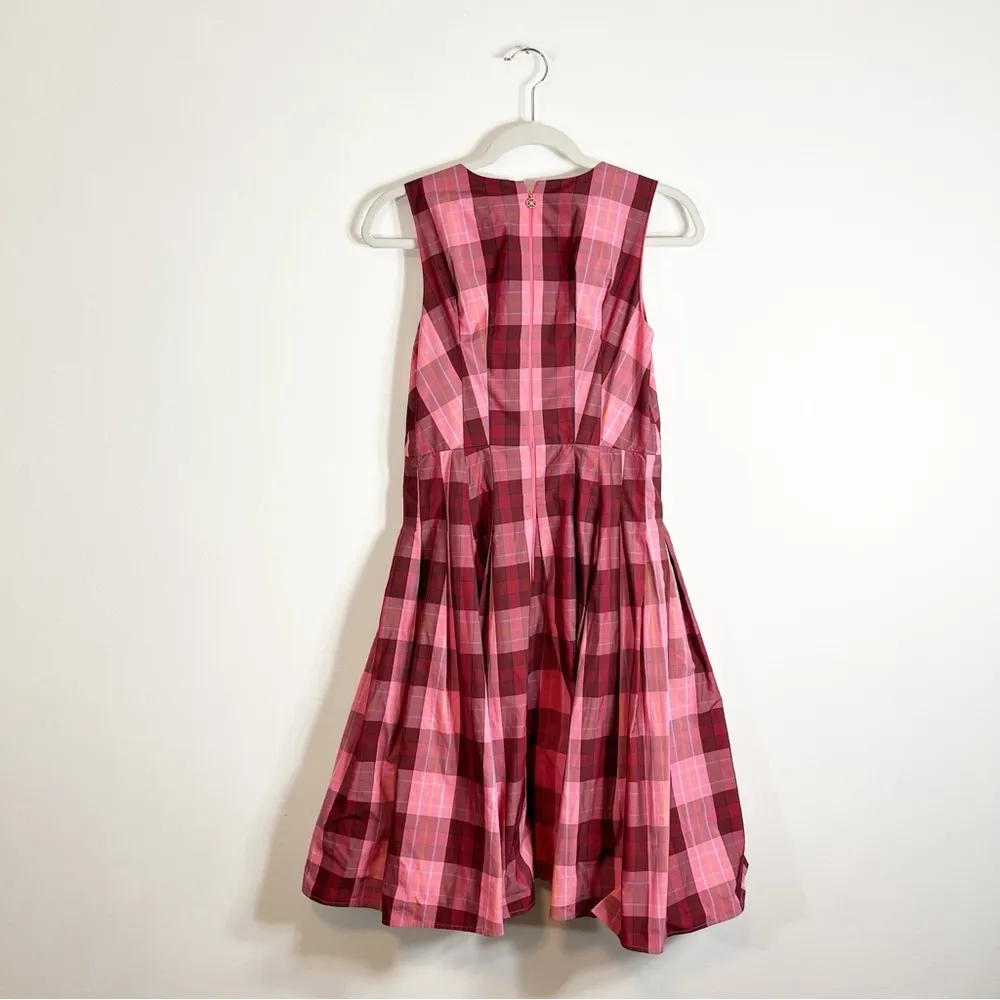 Kate Spade Greenhouse Plaid Taffeta Midi Dress Pink Sleeveless Size 4 - Image 8