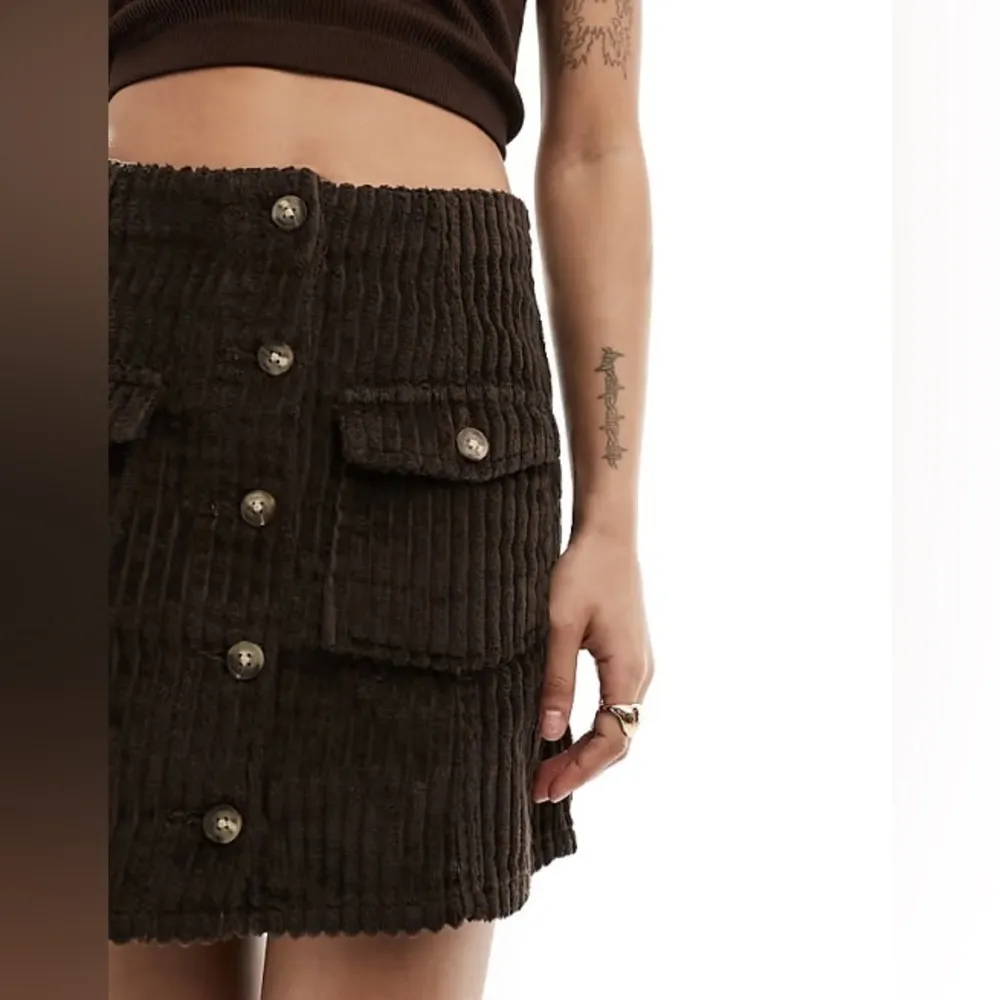 ASOS Brown Corduroy Button-Front Skirt Size 2P - Image 6
