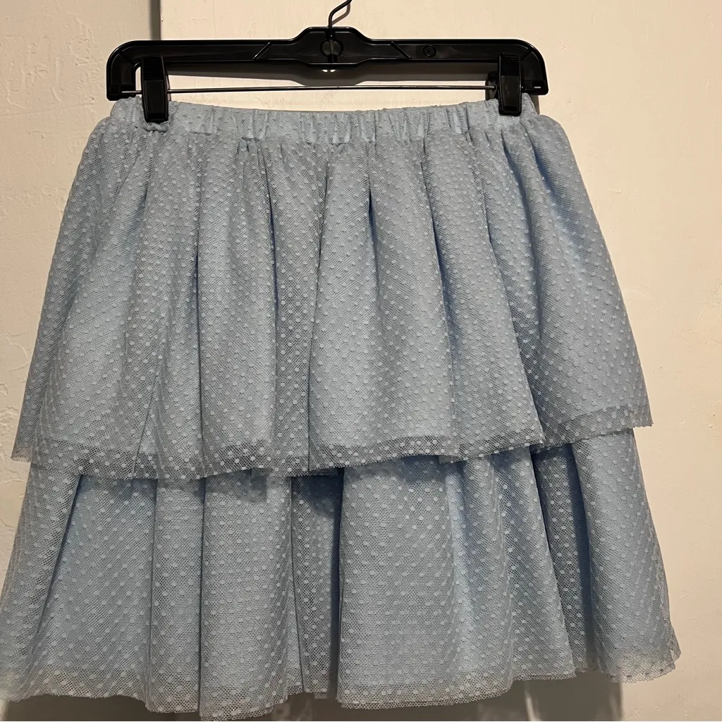 Hill House The Clara Tulle Tiered Dotted Mini Skirt Powder Blue Small :Box 0013: - Image 6