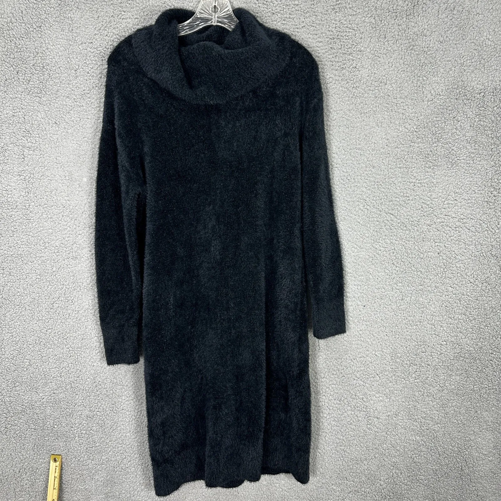 Banana Republic Sweater Dress Petite S Black Fuzzy Cowl Neck Minimalist Chic - Image 4