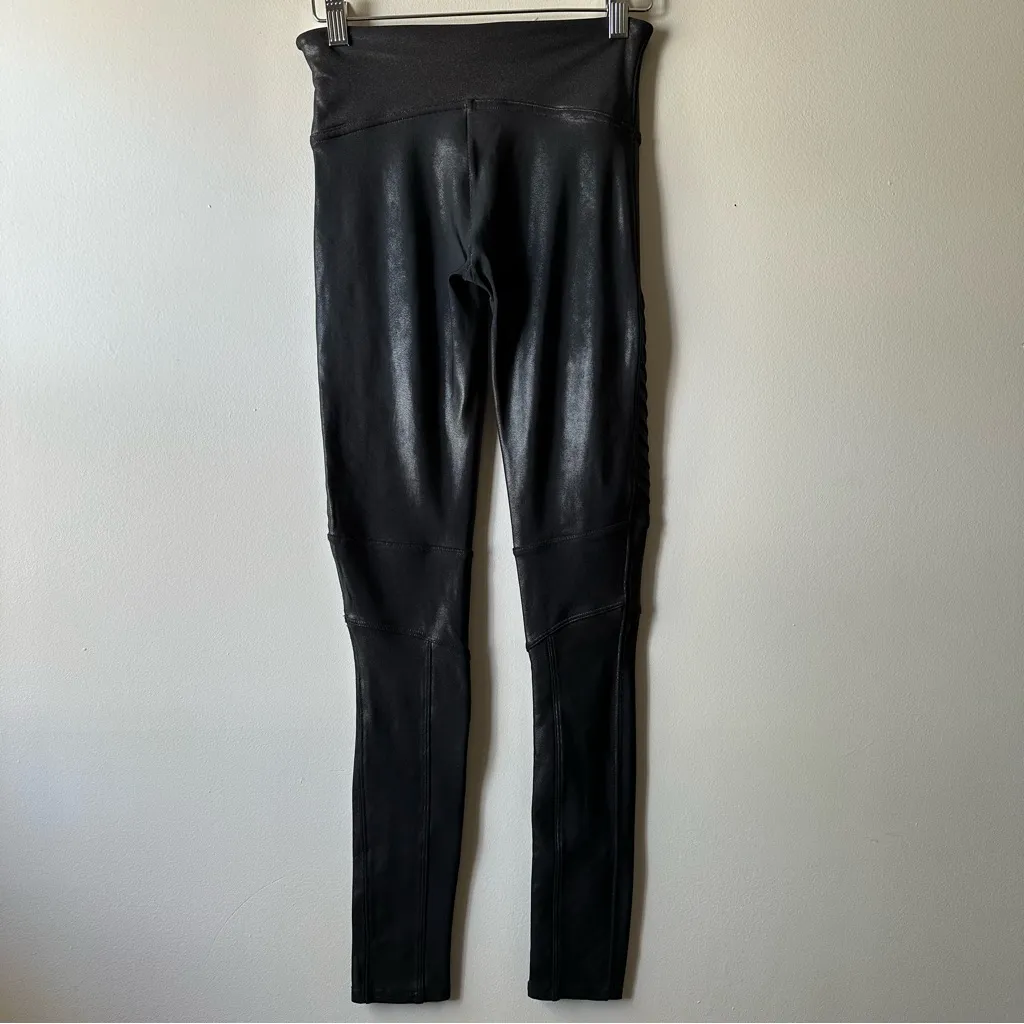 Spanx Faux Leather Moto Size S Flattering Shaping Leggings Very Black Minimalist - Image 10