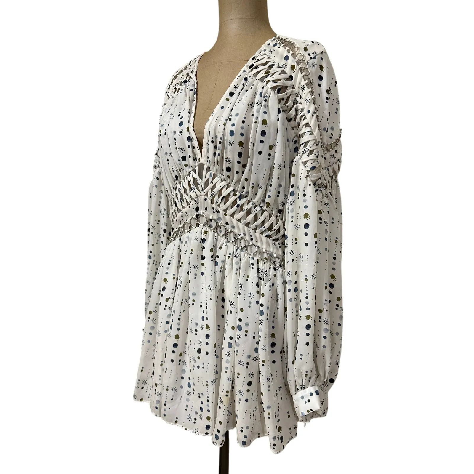 Acler Mini Dress Cream Eclipse V Neck Long Sleeve New Size 4 - Image 5