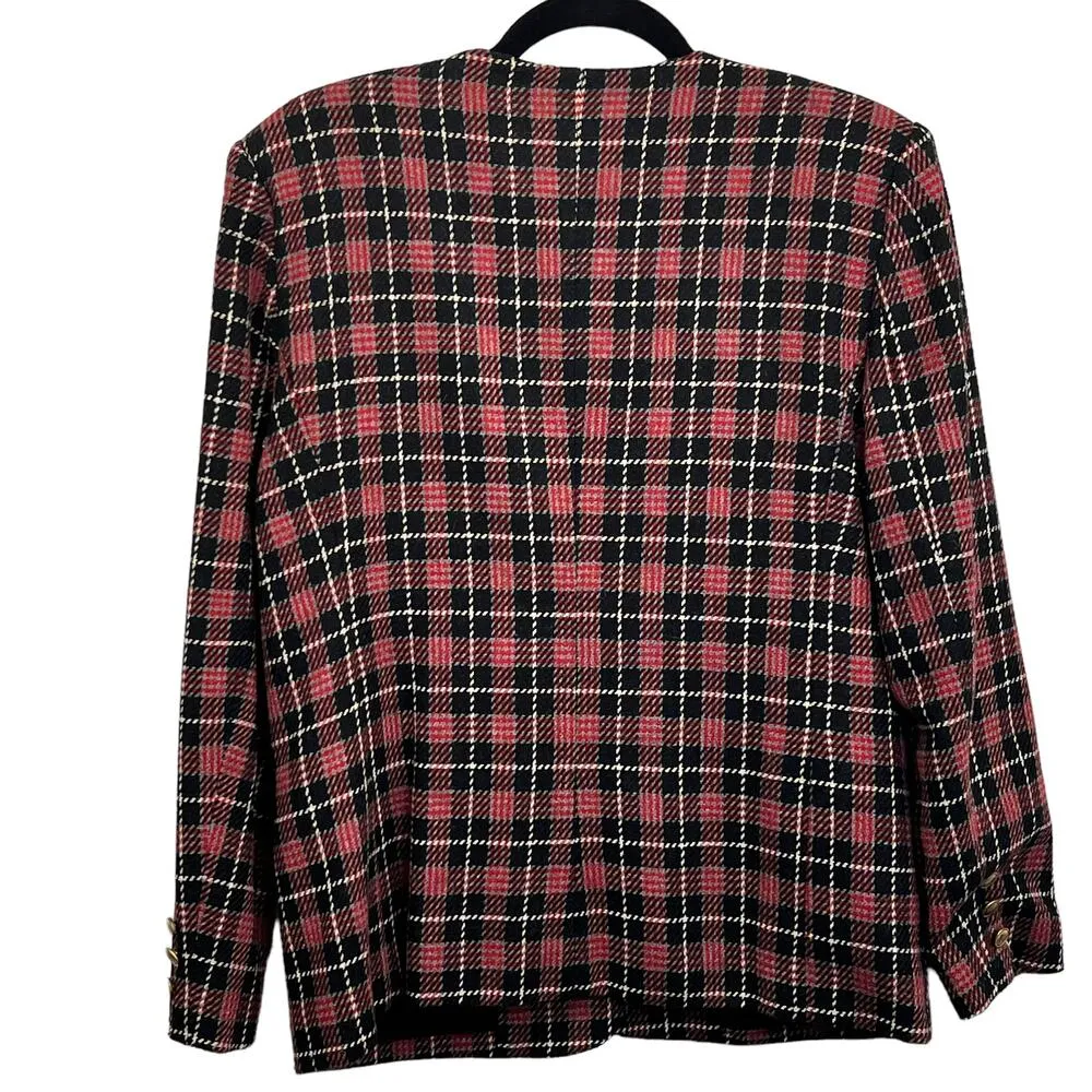 VTG Haberdashery Plaid Womens Suit Red 12P Wool Blend Academia Tartan Plaid - Image 6