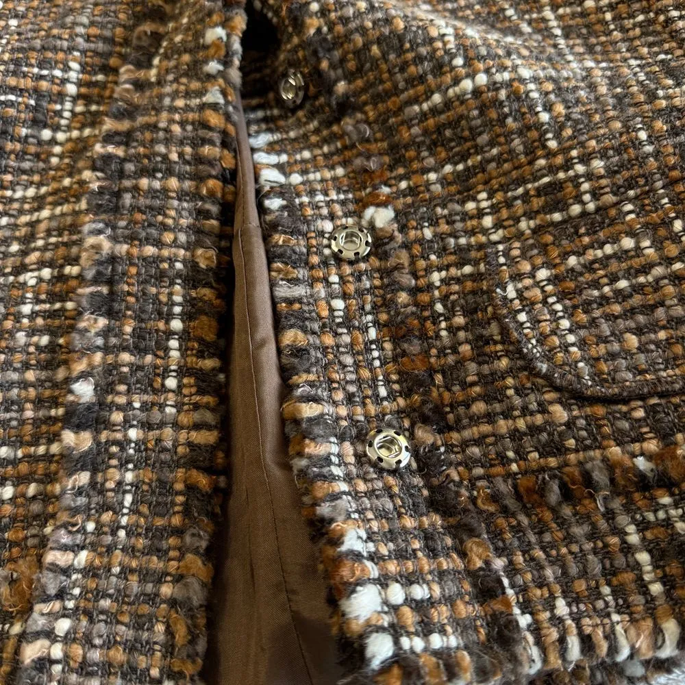 Perry Ellis Tweed Blazer Jacket Womens Sz 12 Brown Wool Blend Preppy Career Work - Image 5