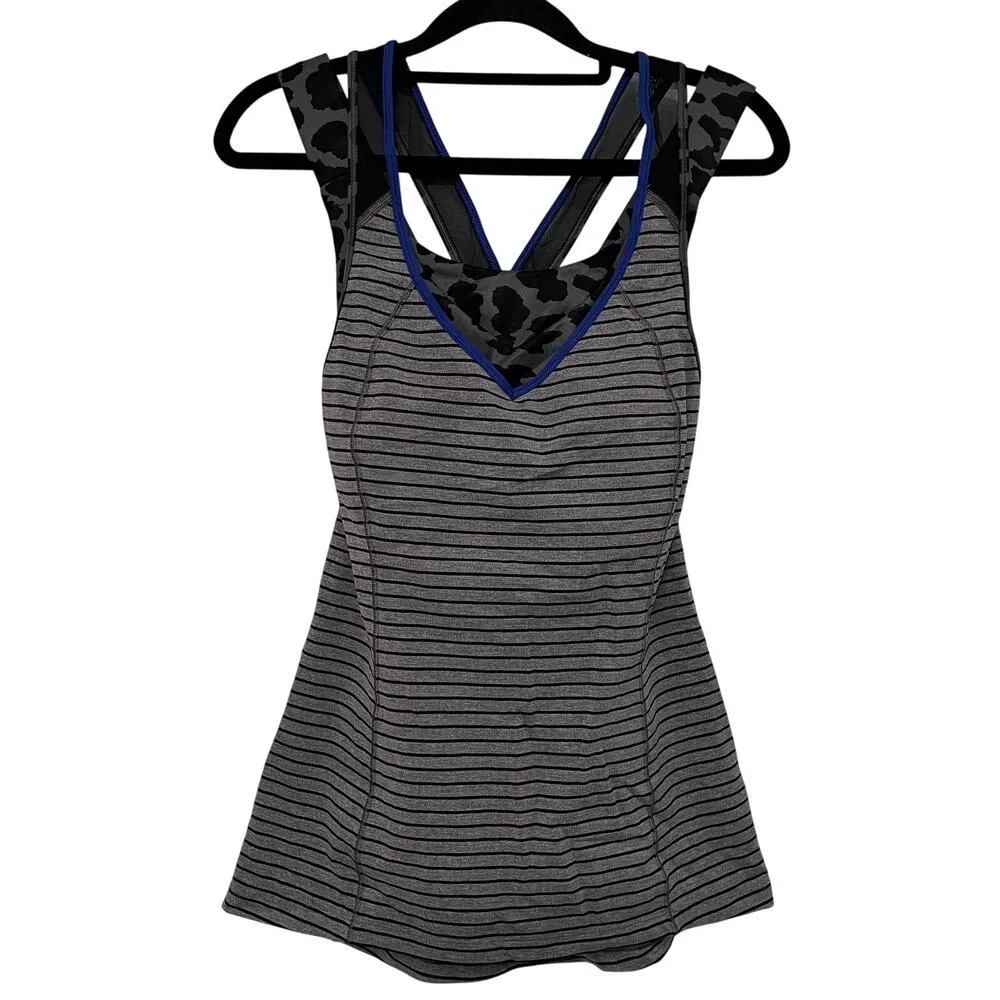 Lululemon Super Sport Tank Gray Black Blue Size 6 Luxtreme Built In‎ Sports Bra - Image 5
