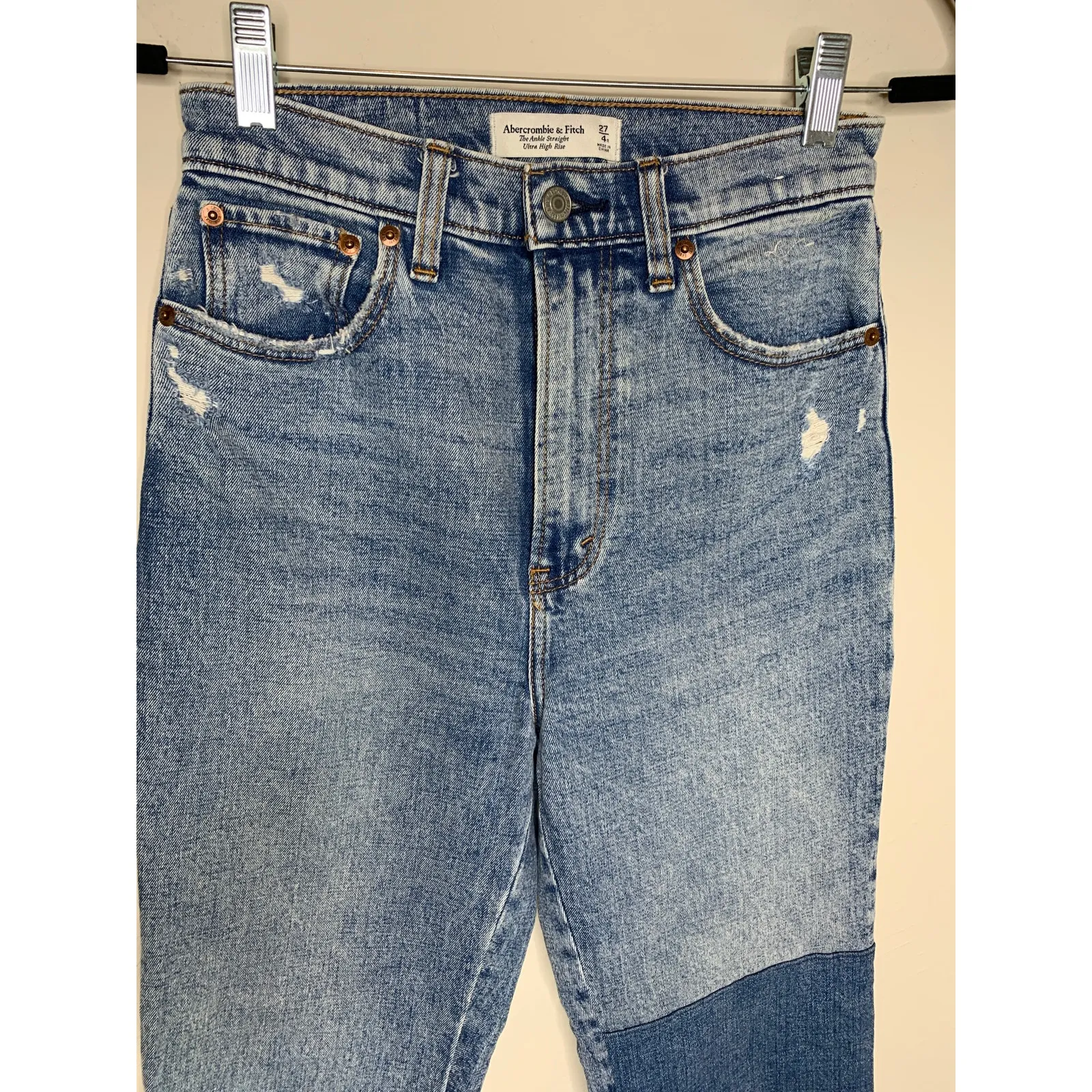 Abercrombie & Fitch Patchwork Jeans Sz 27 4 R Ankle Straight Ultra High Rise - Image 5